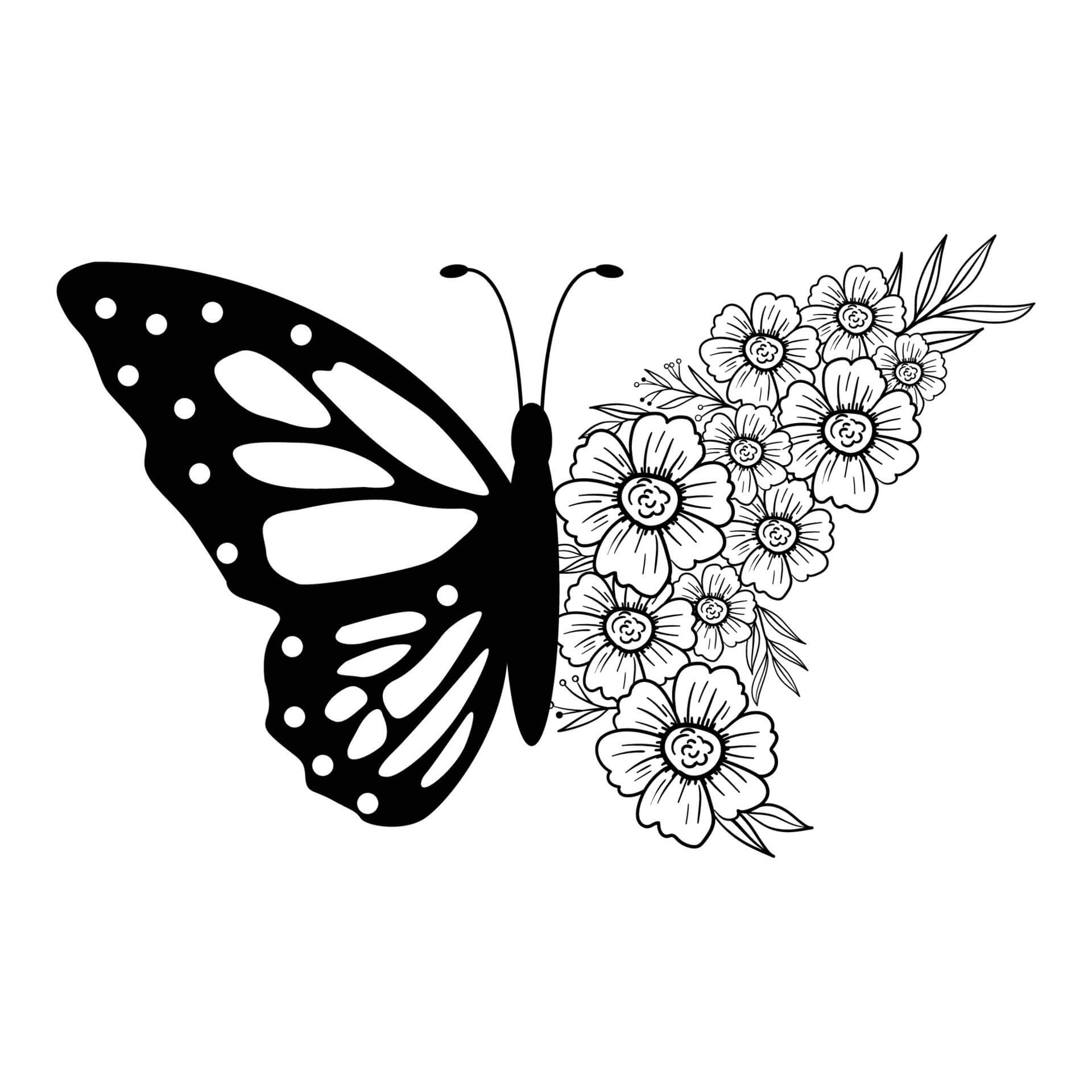 Mandala Black Butterfly With Flowers Coloring Page Mandalas