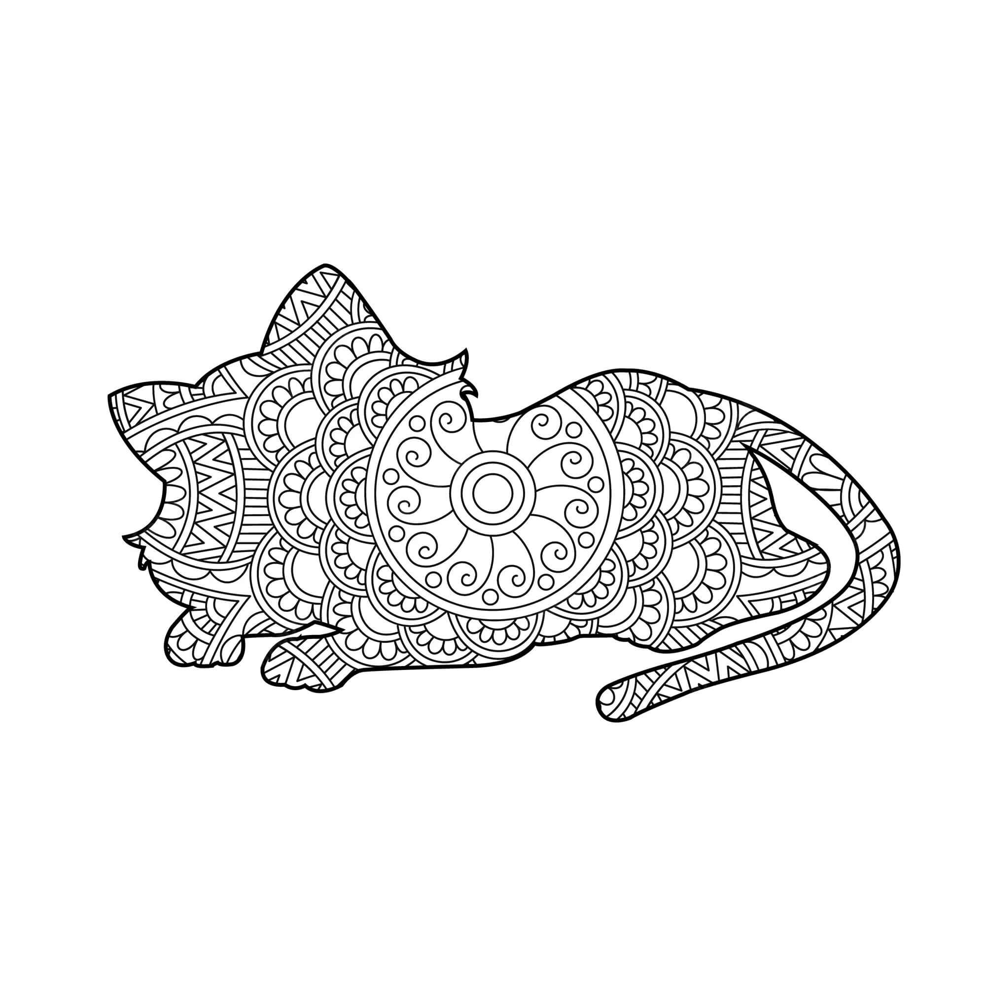 Mandala Cat Lying Coloring Page Mandala