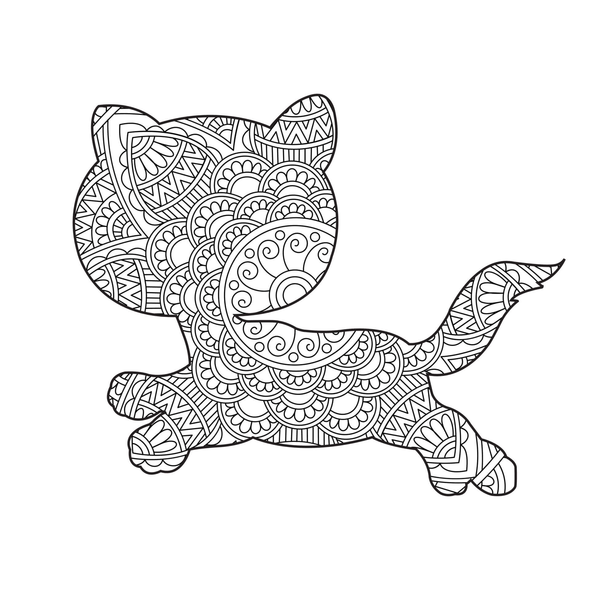 Mandala Cat Runnning Coloring Page Mandala