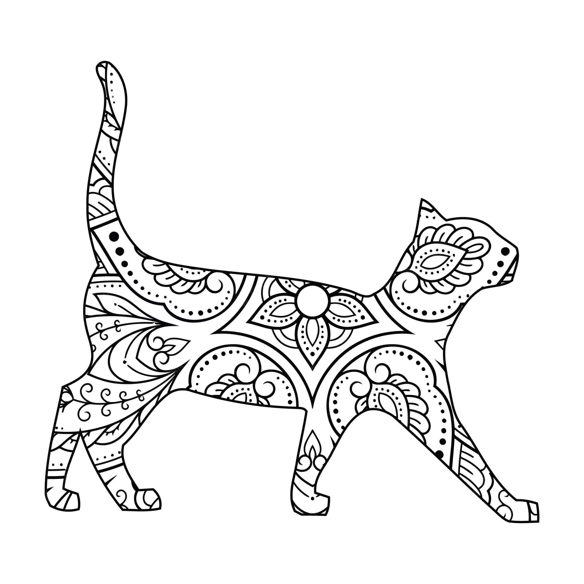 Mandala Cat Walking Coloring Page Mandala