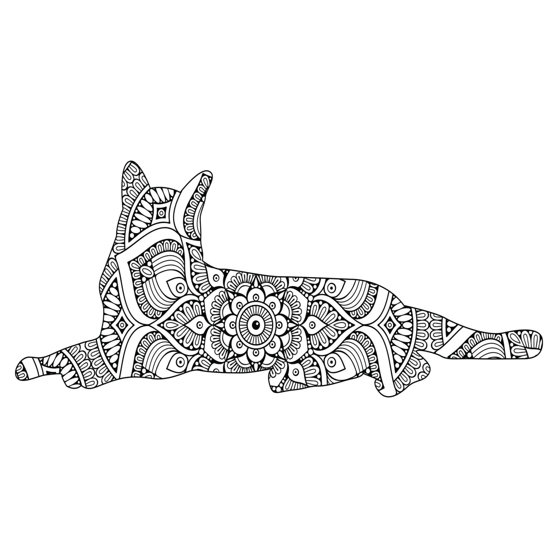 Mandala Cute Cat Lying Coloring Page Mandala