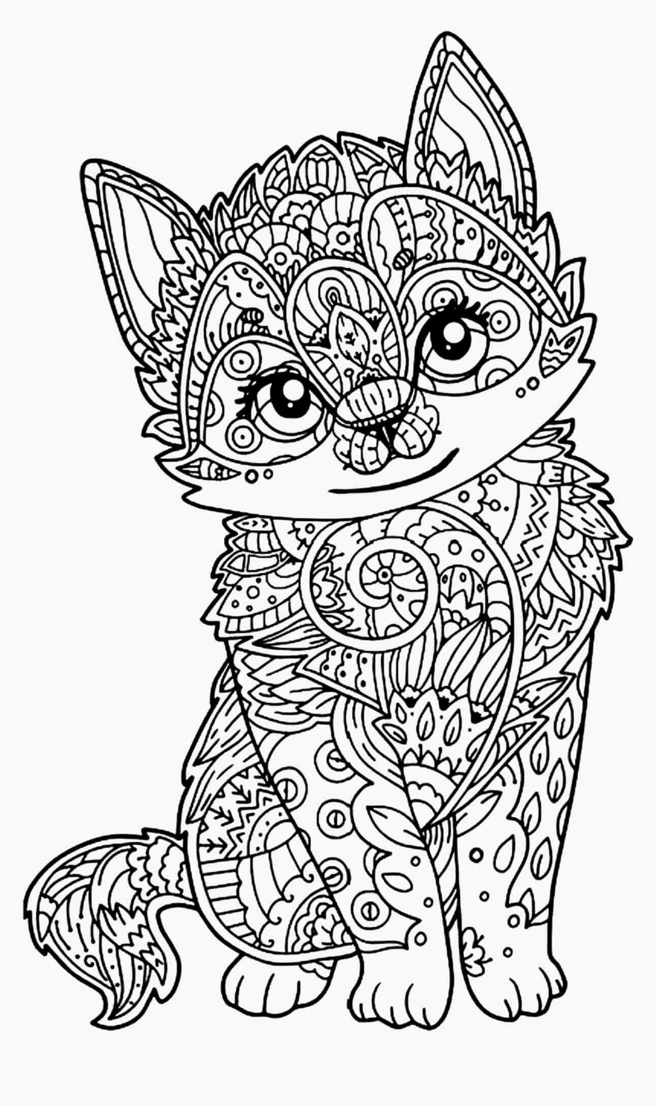 Mandala Cute Cat Sitting Coloring Pagge Mandala