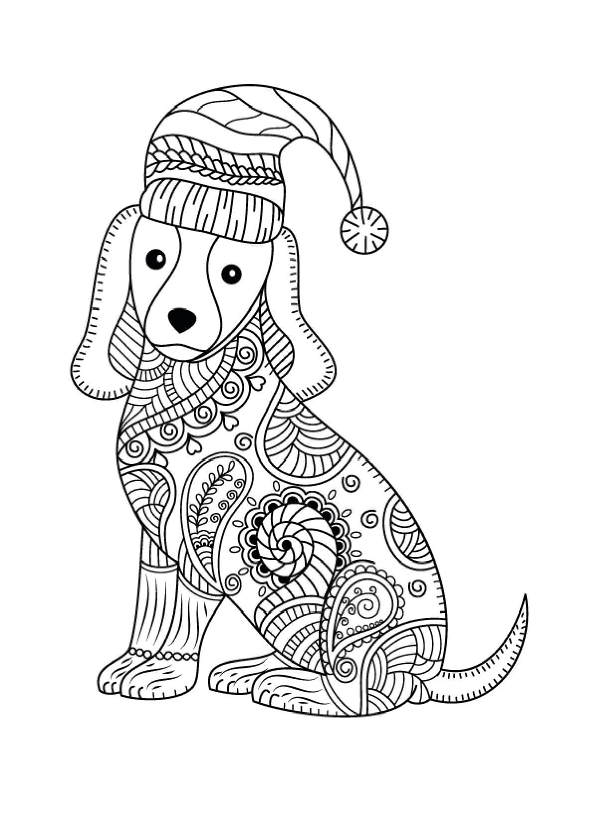 Mandala Dog In Winter Coloring Page Mandala
