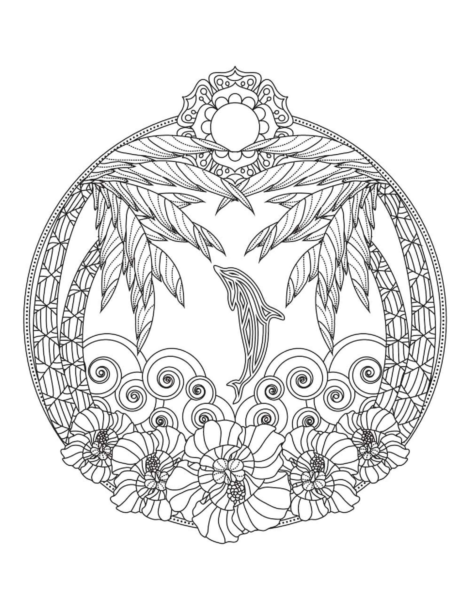 Mandala Dolphin Jumping Coloring Page Mandalas