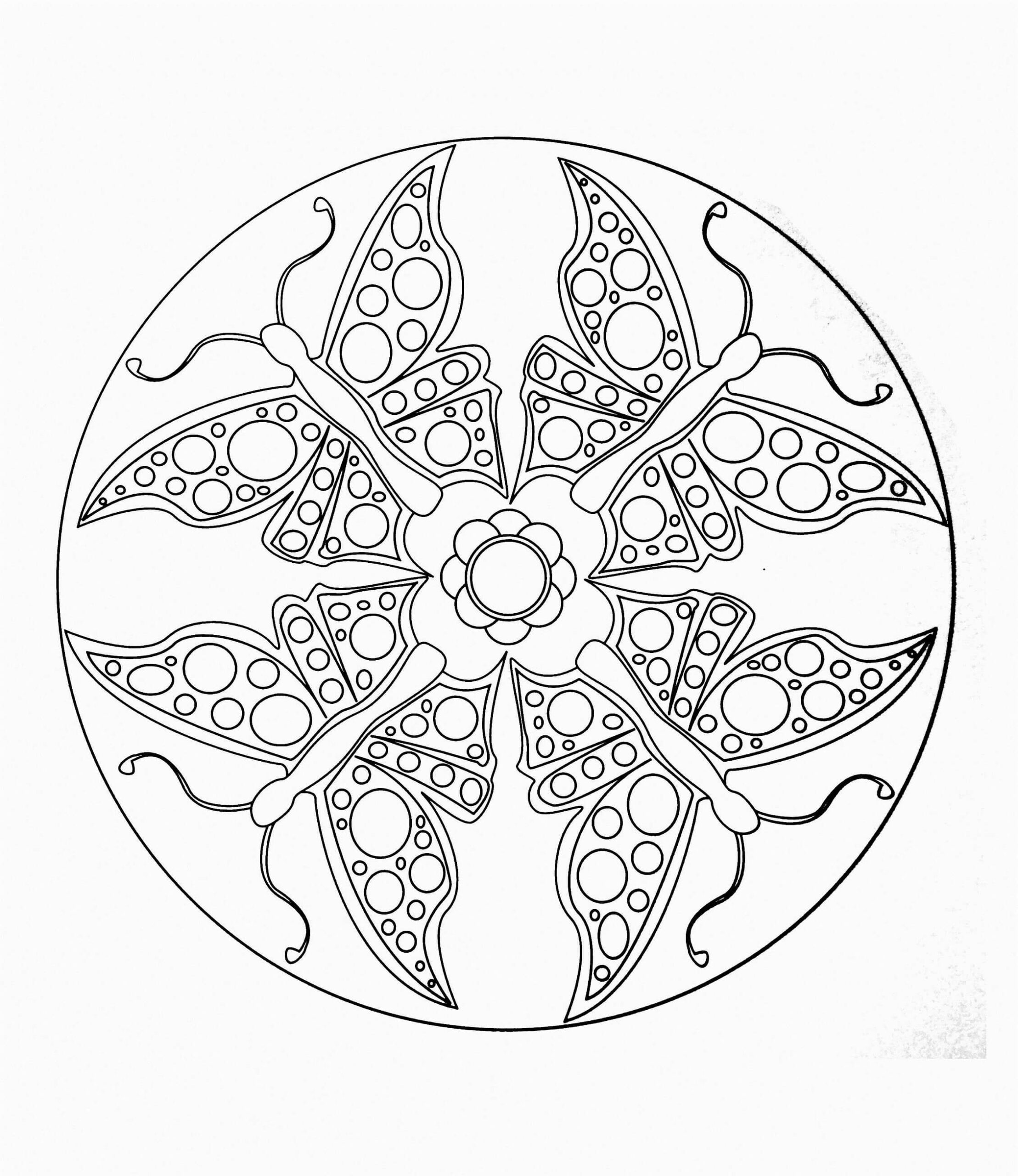 Mandala Four Butterflies Coloring Page Mandalas