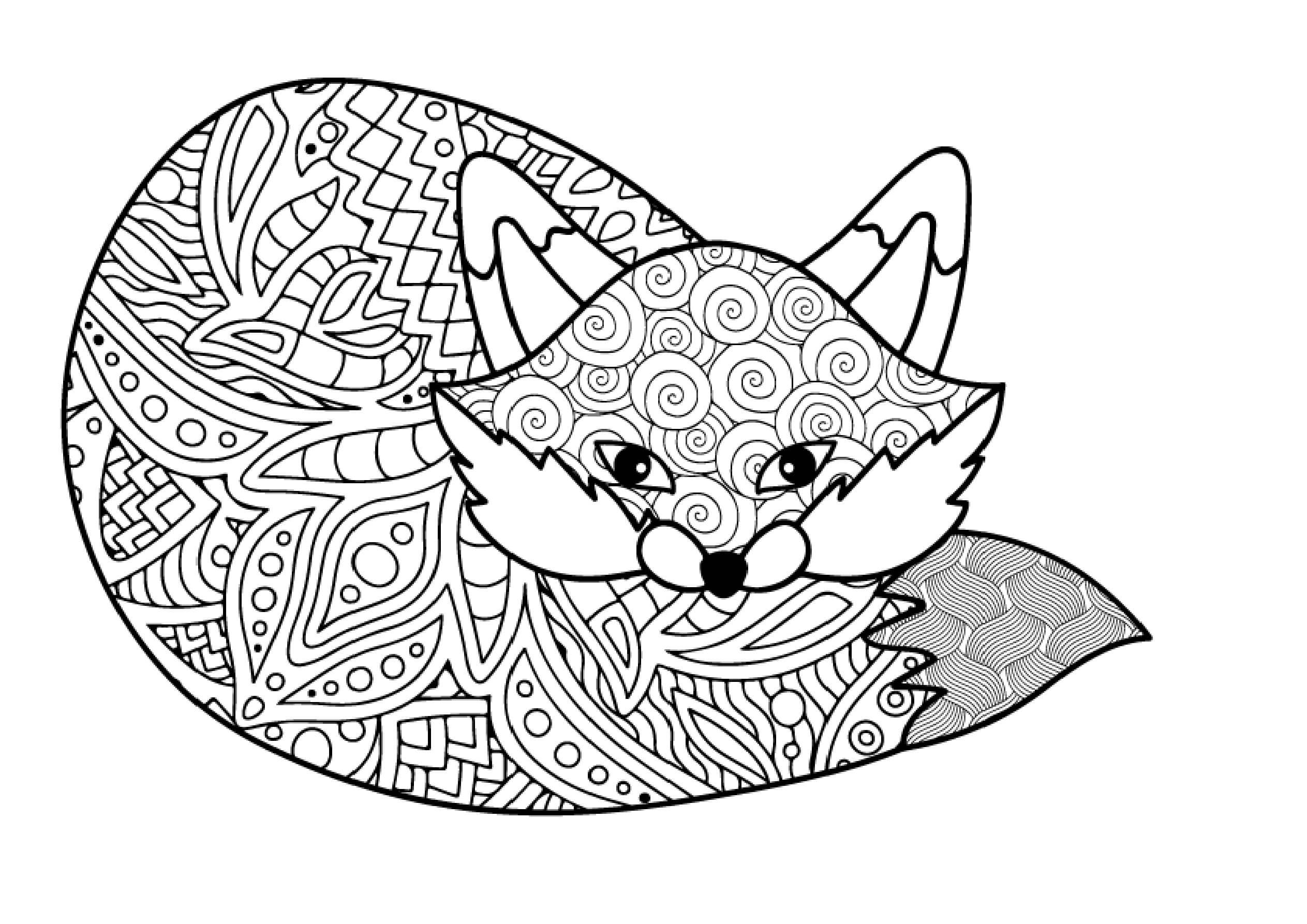 Mandala Fox Lying Down Coloring Page Mandalas