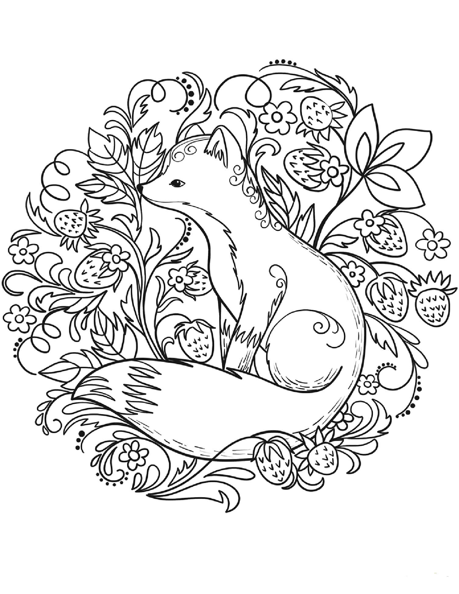 Mandala Fox With Leaves And Flowers Coloring Page Mandalas