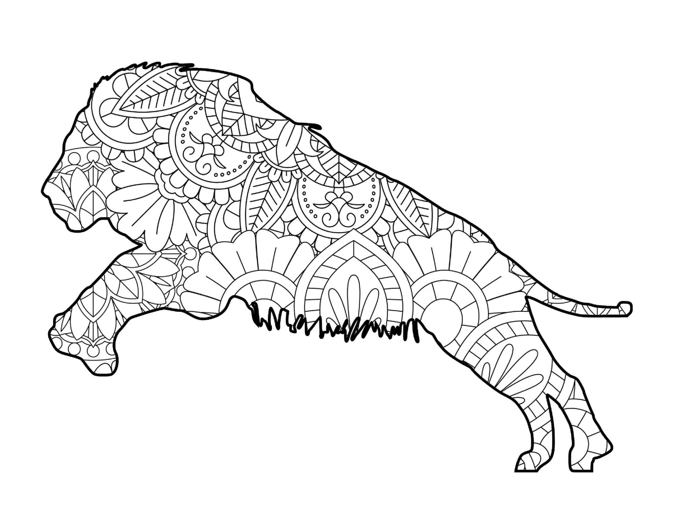 Mandala Lion Jumping Coloring Page Mandalas