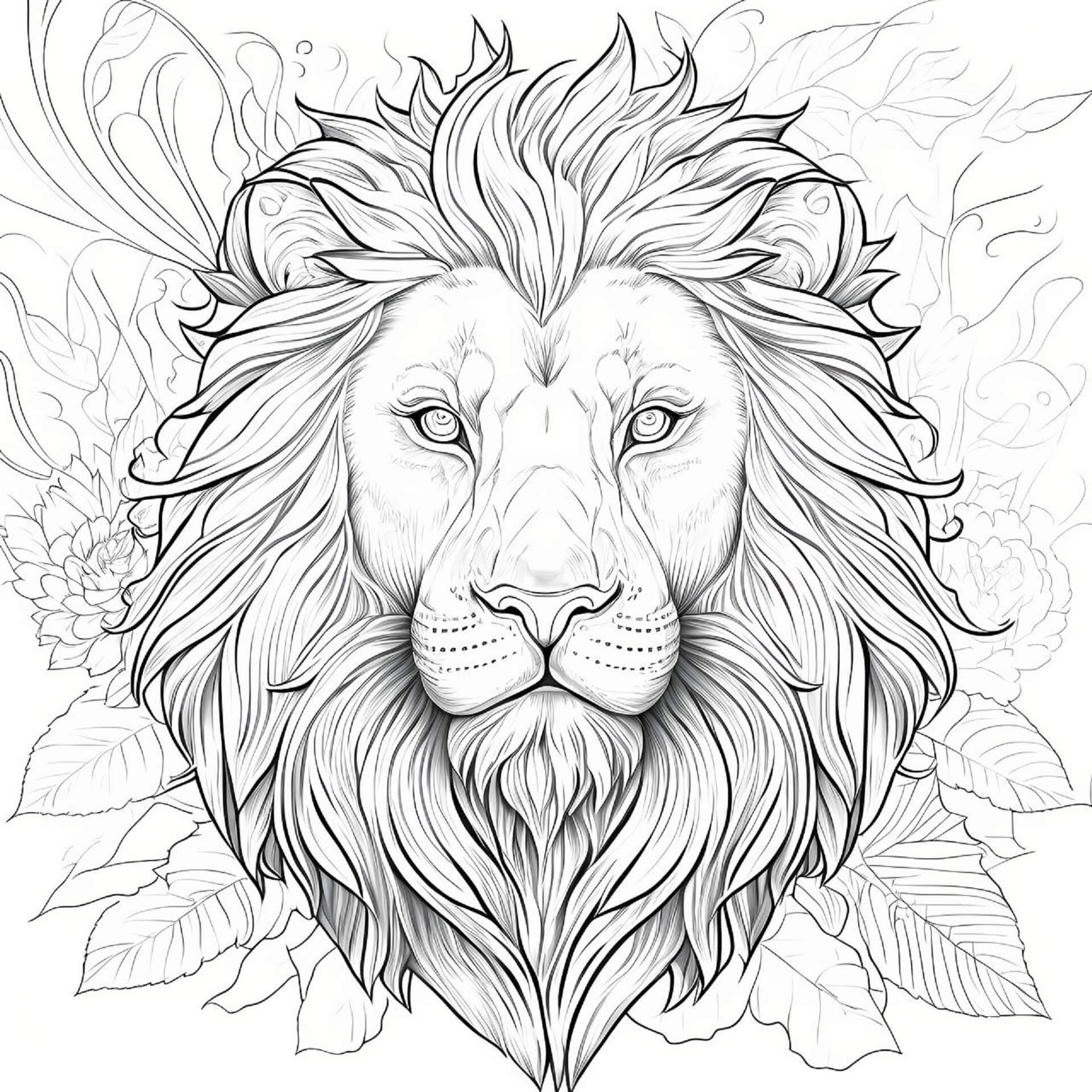 Mandala Lion With Leaves Coloring Page Mandalas