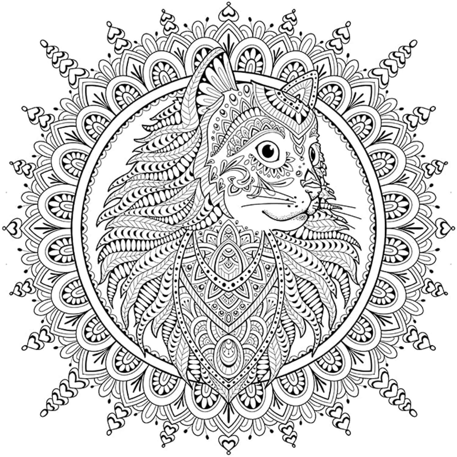 Mandala Portrait of Cat Coloring Page Mandala
