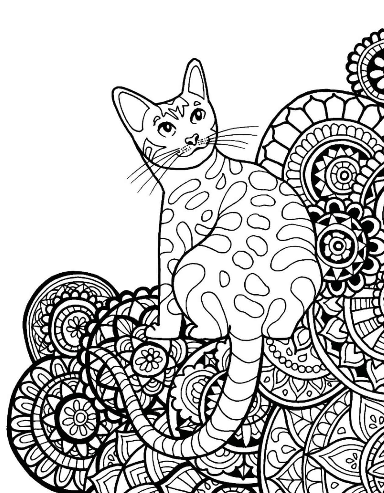 Mandala Smiling Cat Coloring Page Mandala