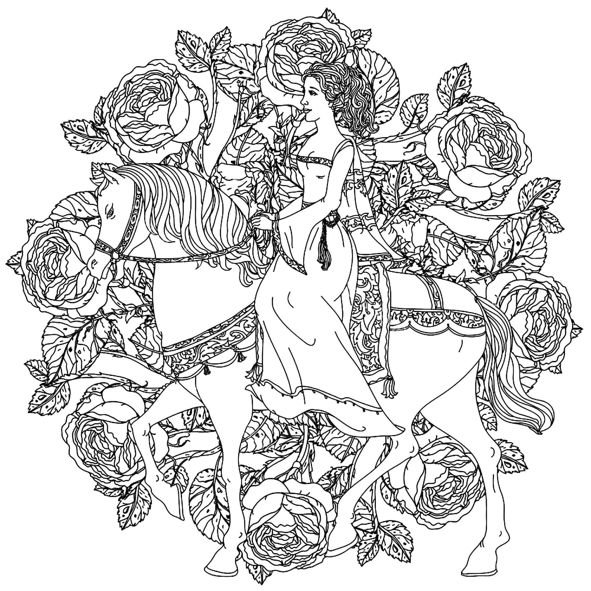 Mandala Snow White Riding Horse Coloring Page Mandalas