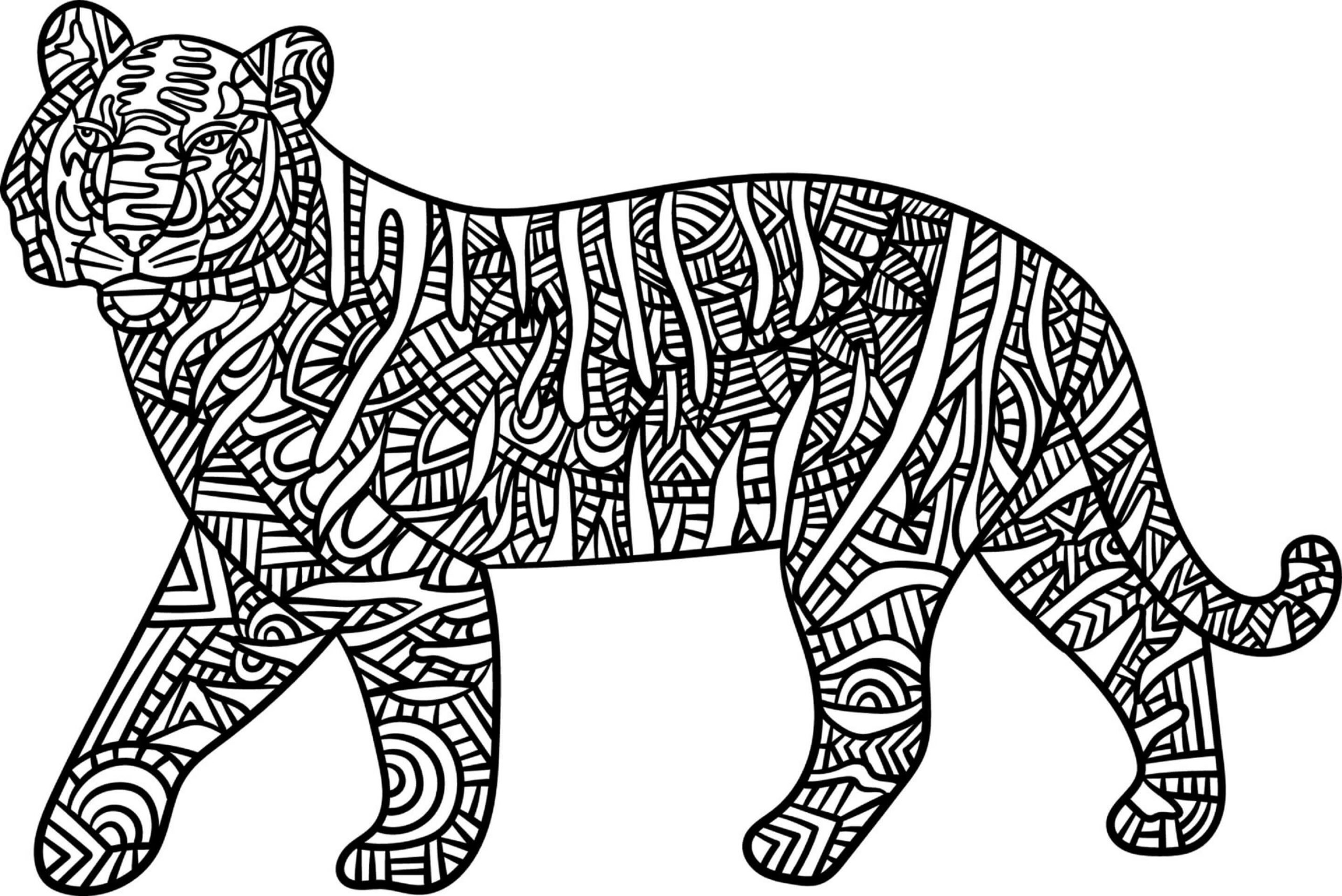 Mandala Tiger Walking Coloring Page Mandala