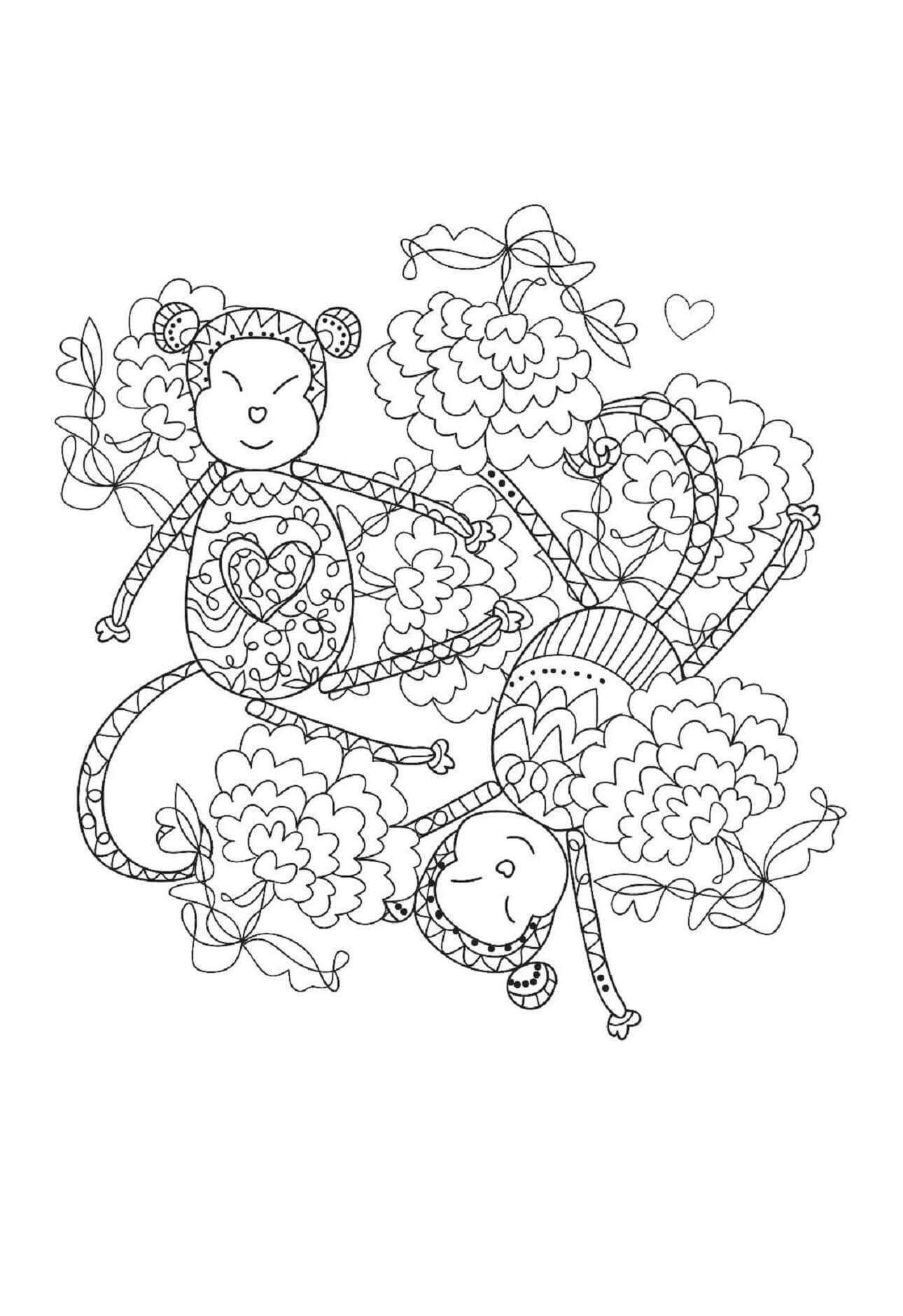 Mandala Two Monkey Coloring Page Mandalas