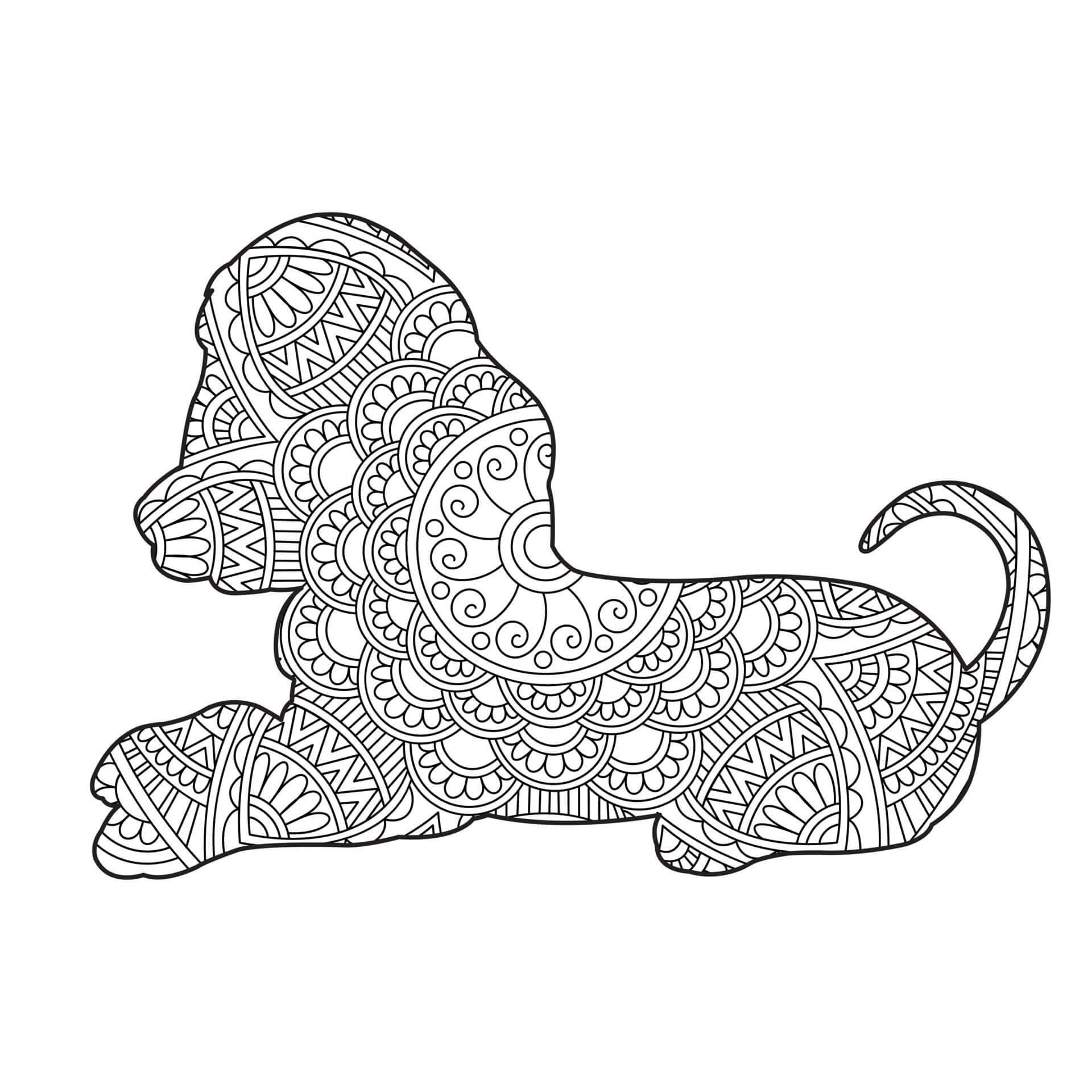 Coloriage Mandala: Caniche couché Mandala