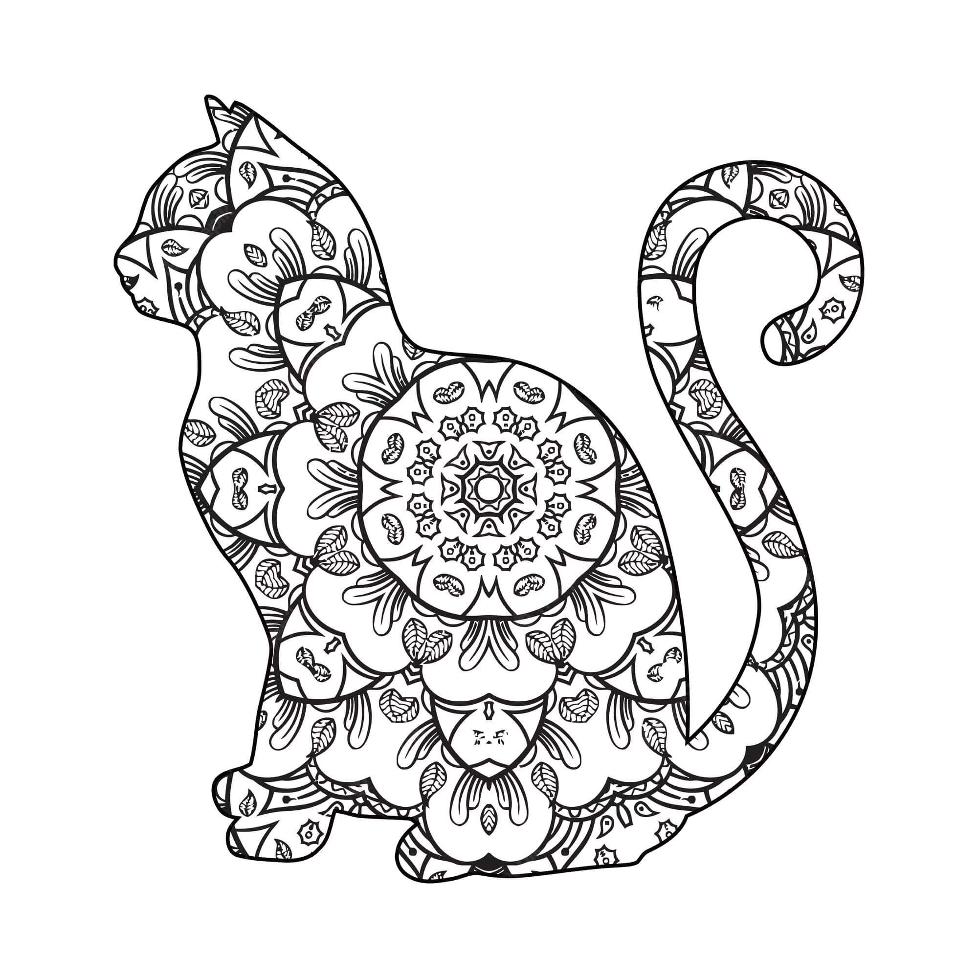 Coloriage Mandala: Chat Feuille 5 Mandalas