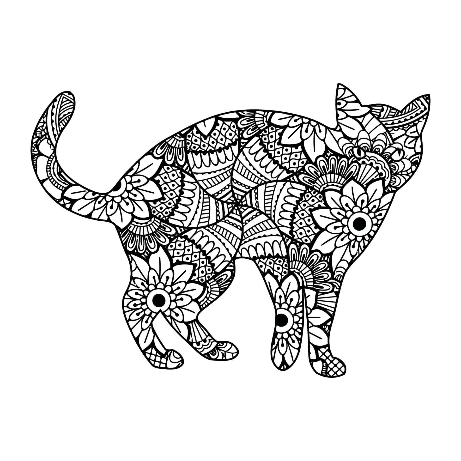 Coloriage Mandala: Chat Feuille 6 Mandalas