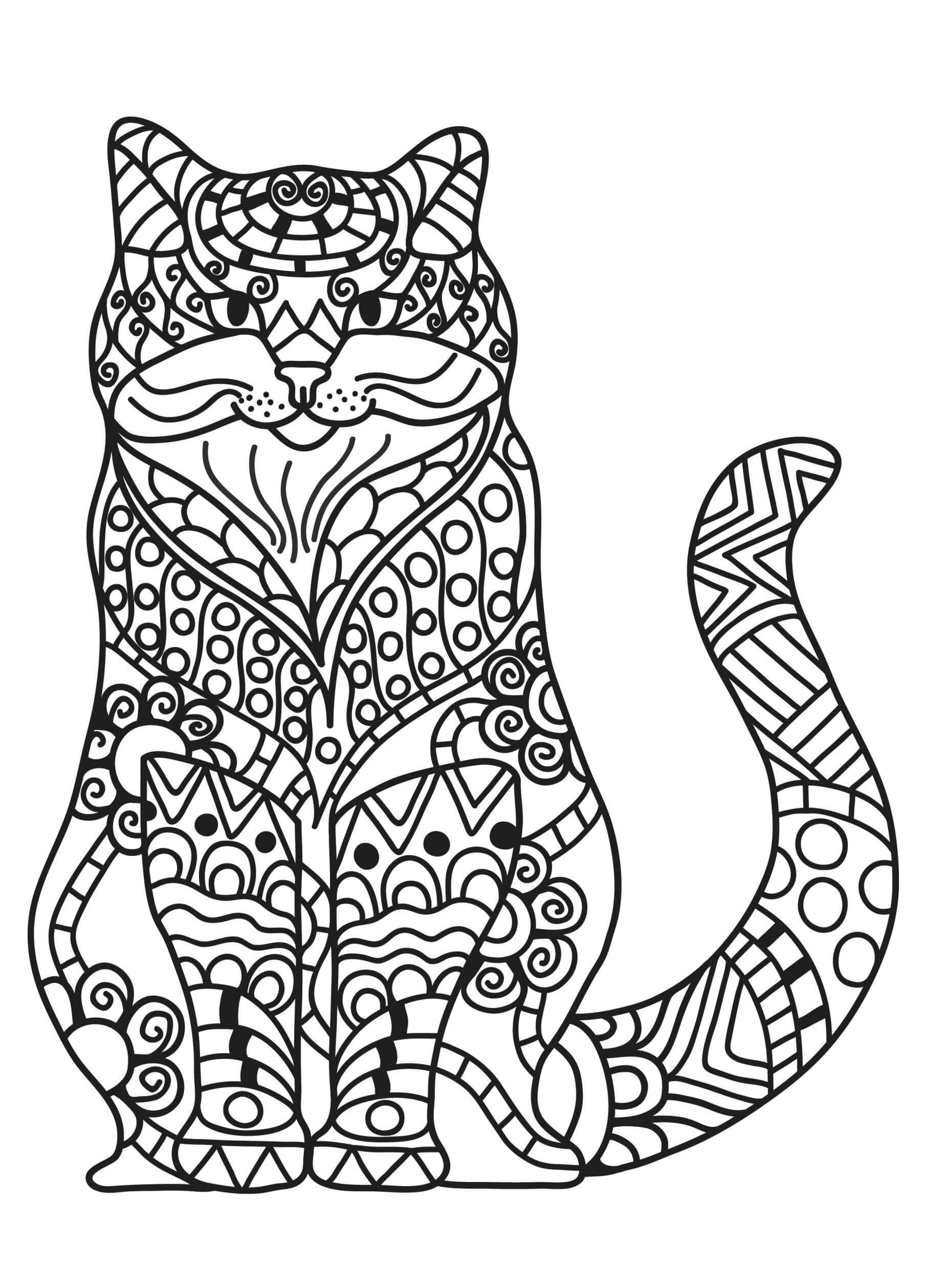 Coloriage Mandala: Chat Feuille 7 Mandalas