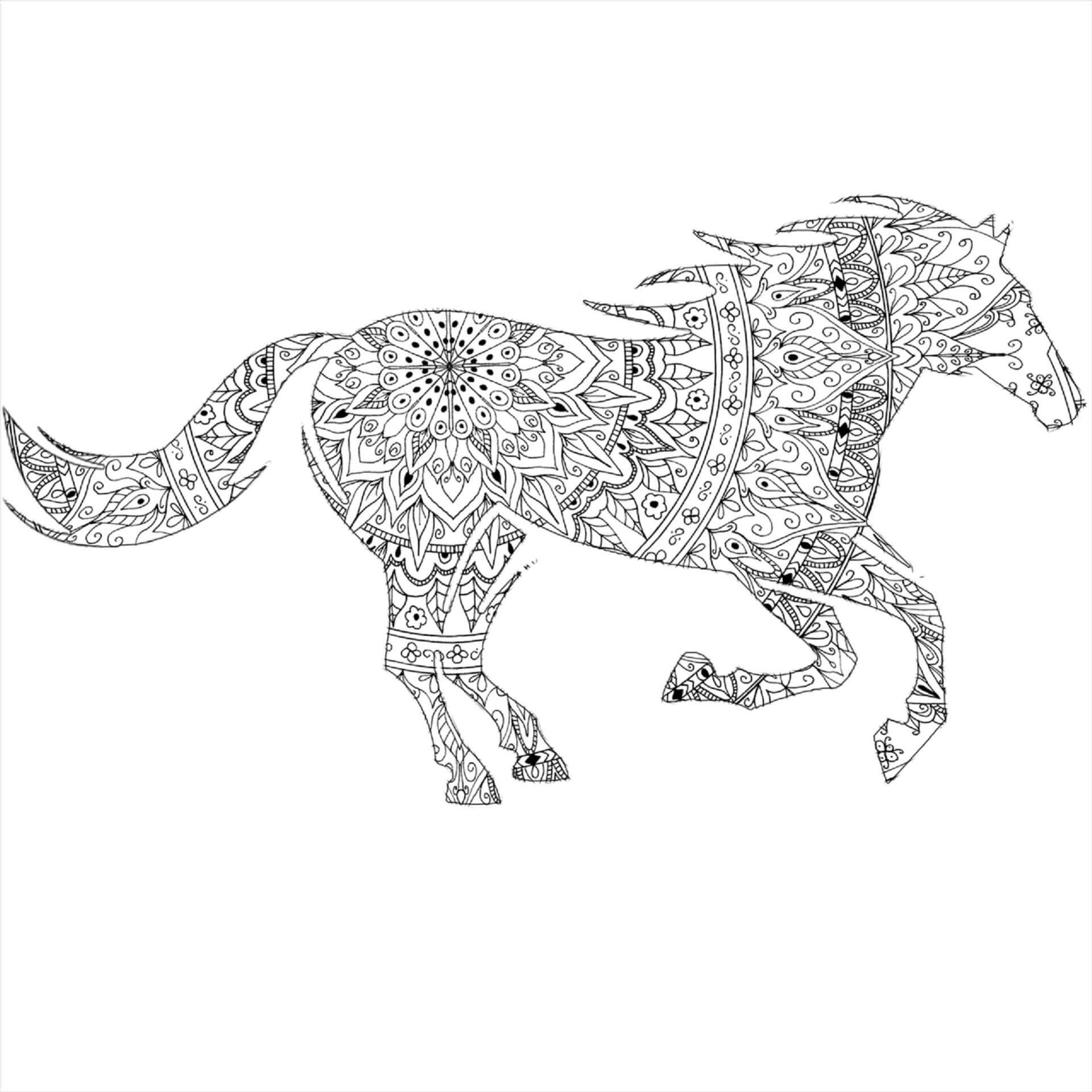 Coloriage Mandala: Cheval Feuille 12 Mandalas
