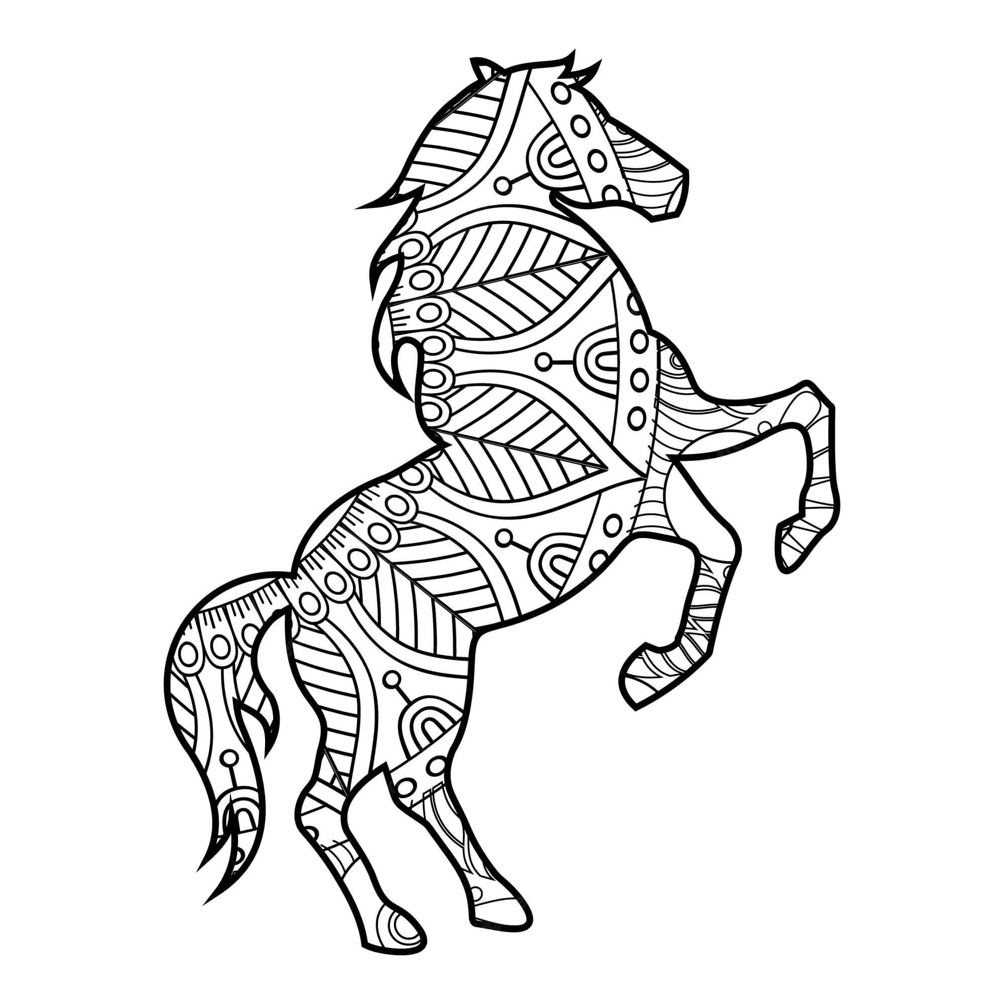 Coloriage Mandala: Cheval Feuille 2 Mandalas