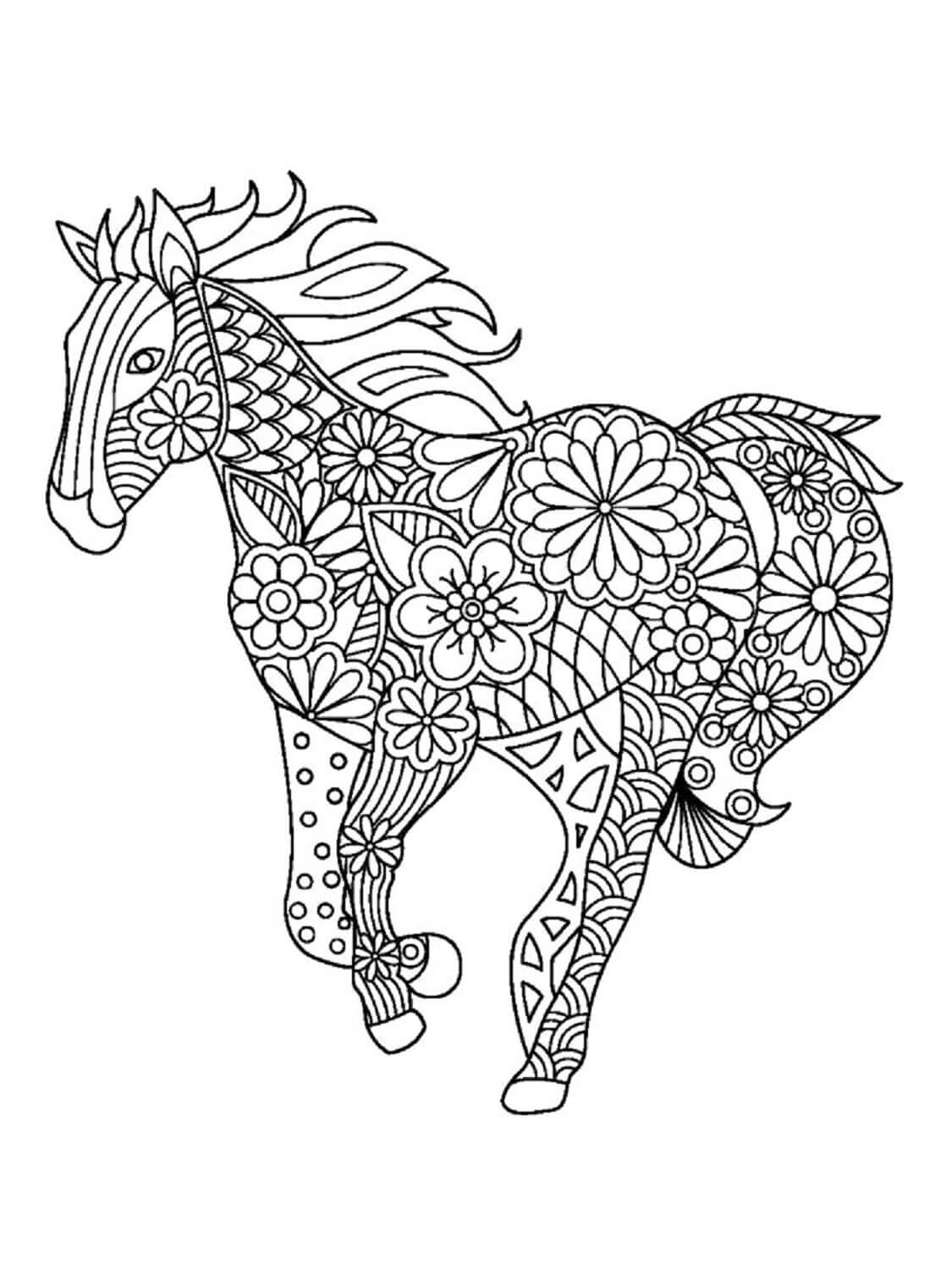Coloriage Mandala: Cheval Feuille 8 Mandalas