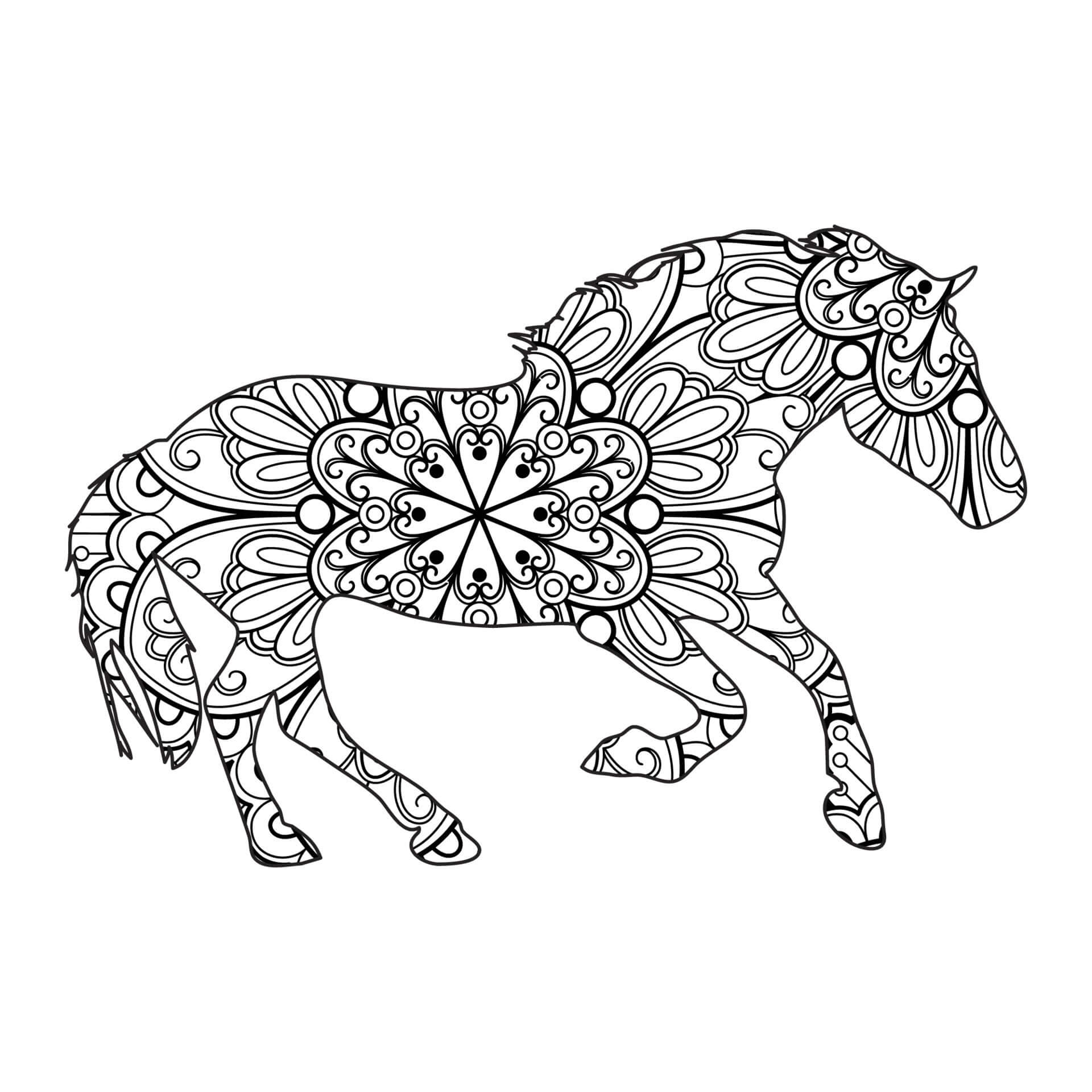 Coloriage Mandala: Cheval marche Mandalas