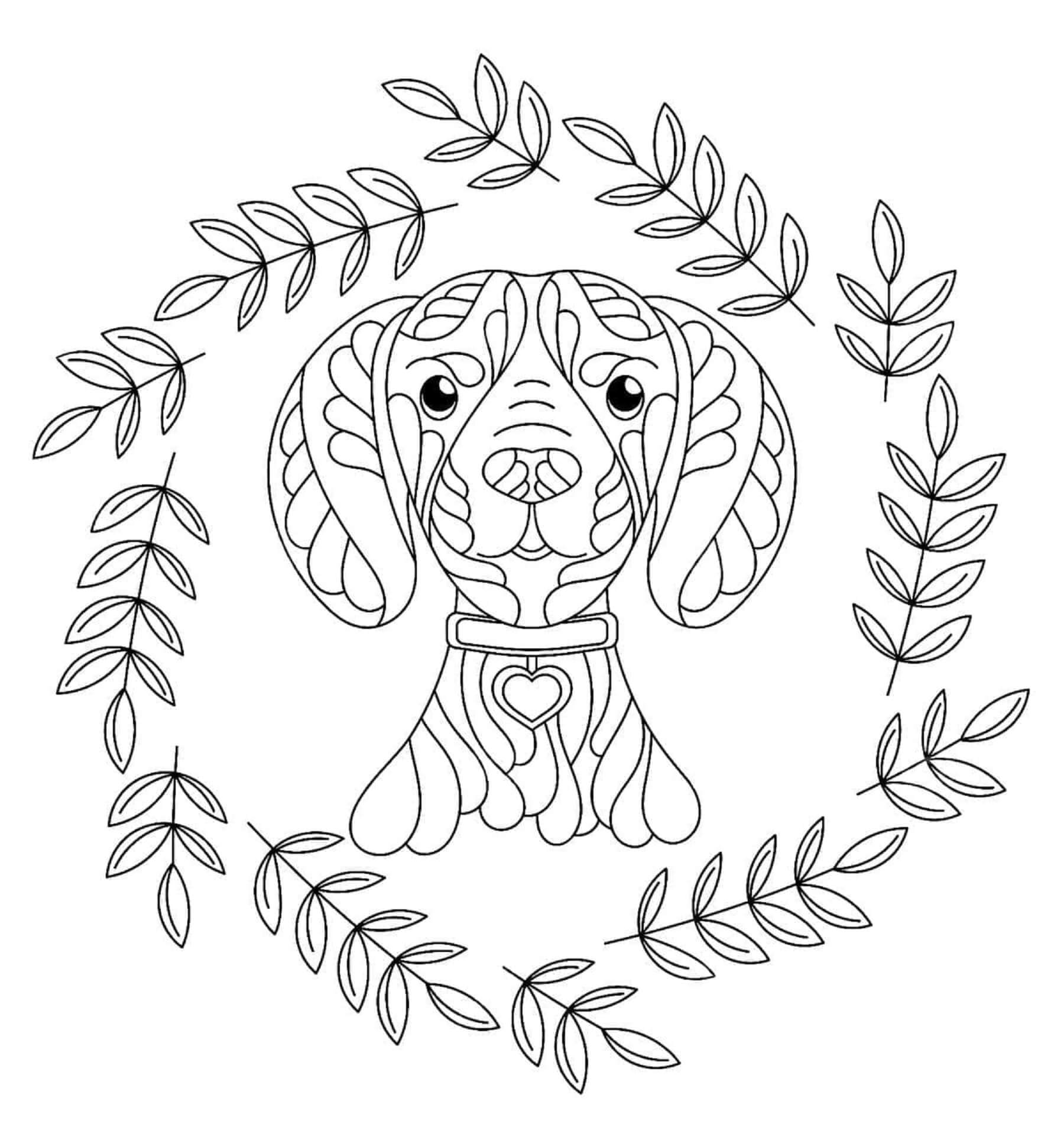 Coloriage Mandala: Chien avec des feuilles Mandala