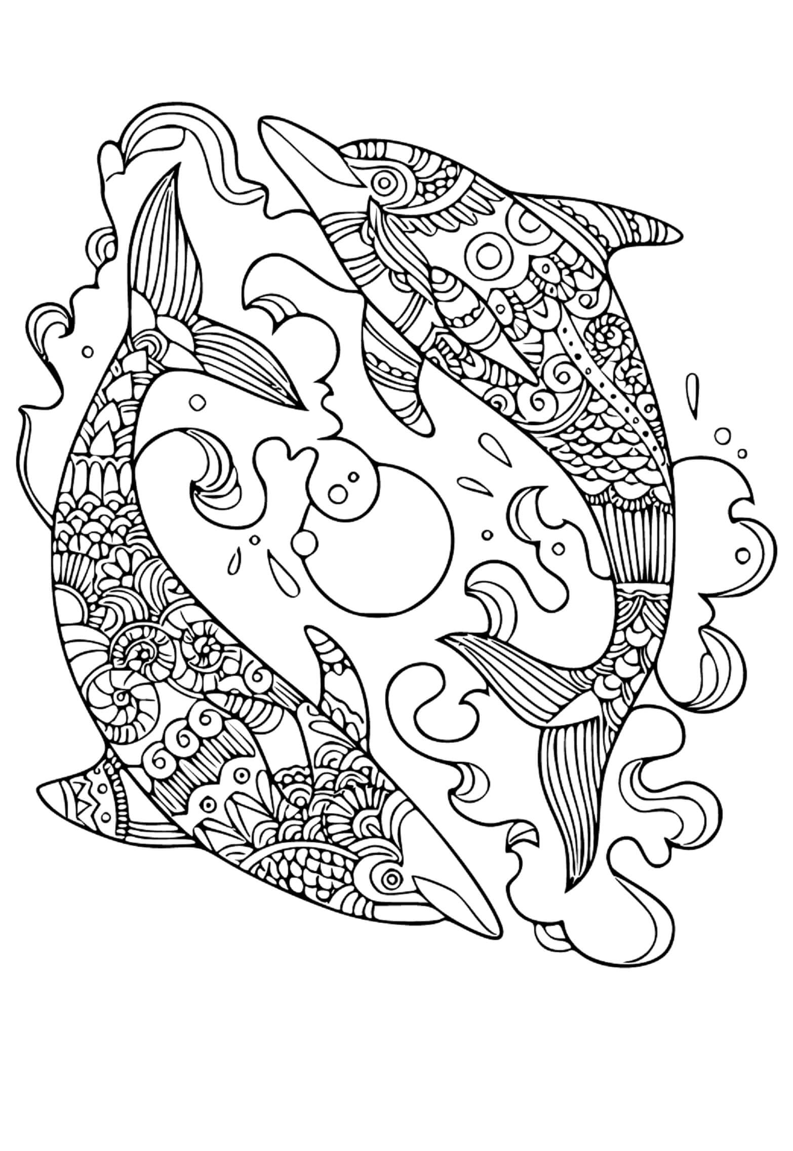 Coloriage Mandala: Deux dauphins Mandalas