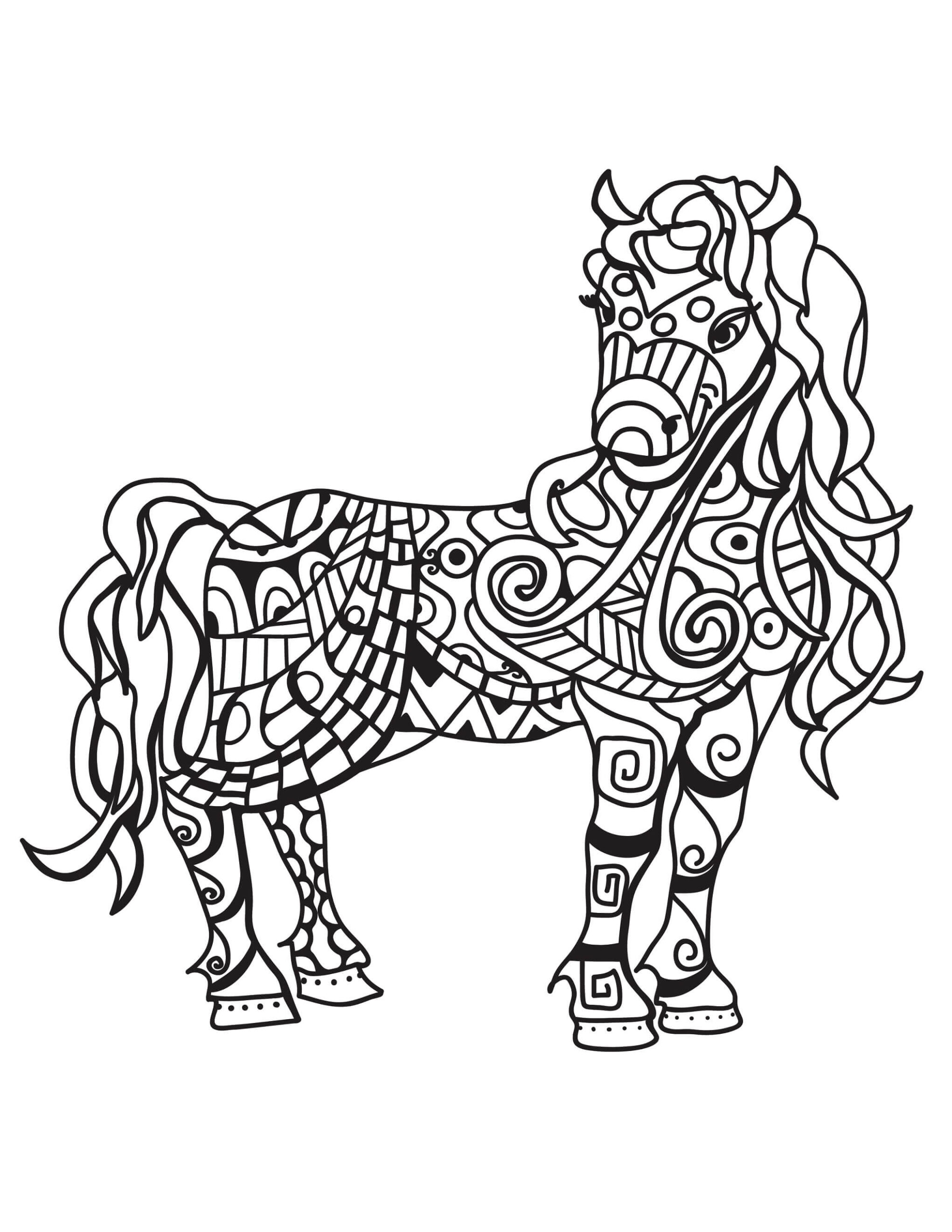 Coloriage Mandala: Doux cheval Mandalas