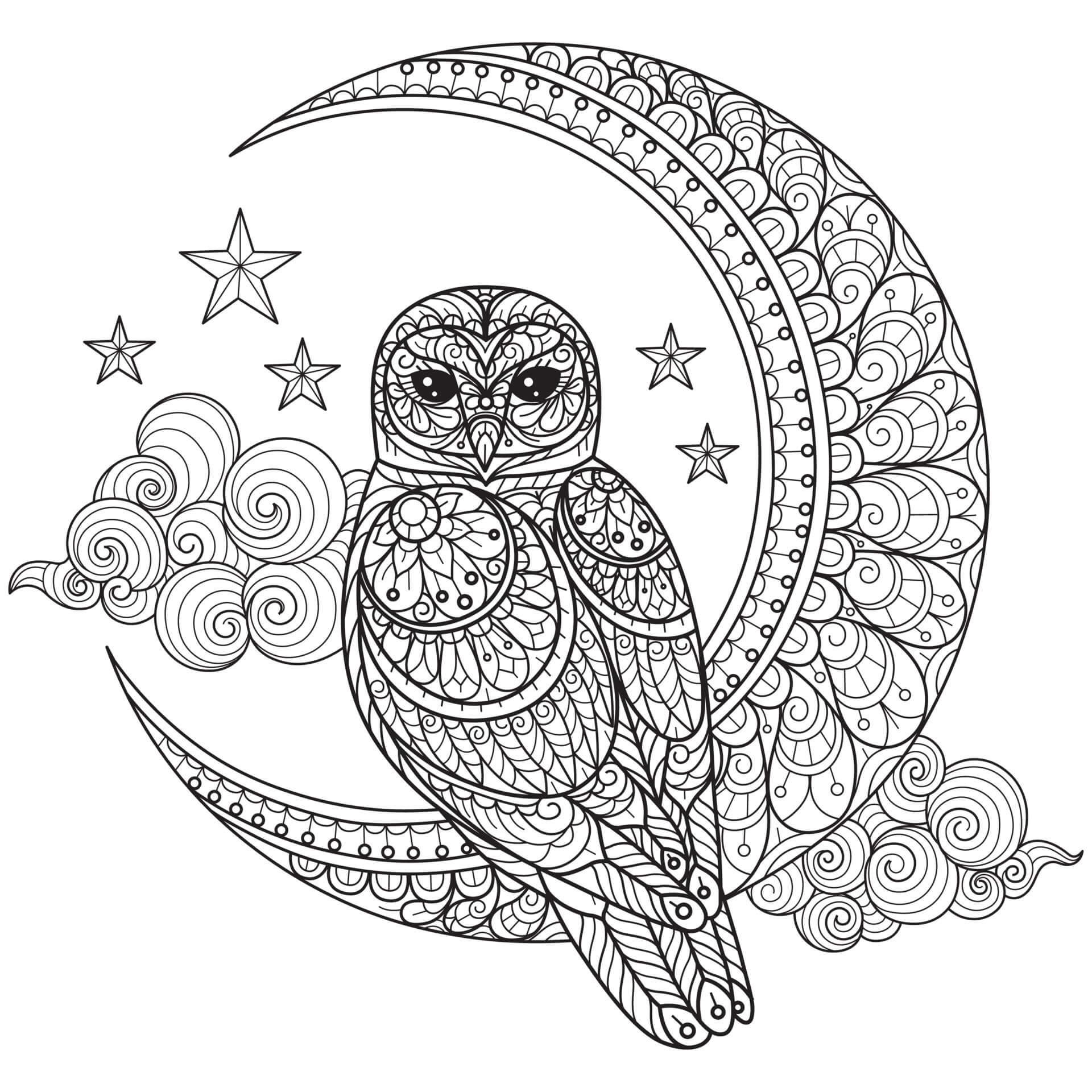 Coloriage Mandala: Hibou avec lune Mandalas
