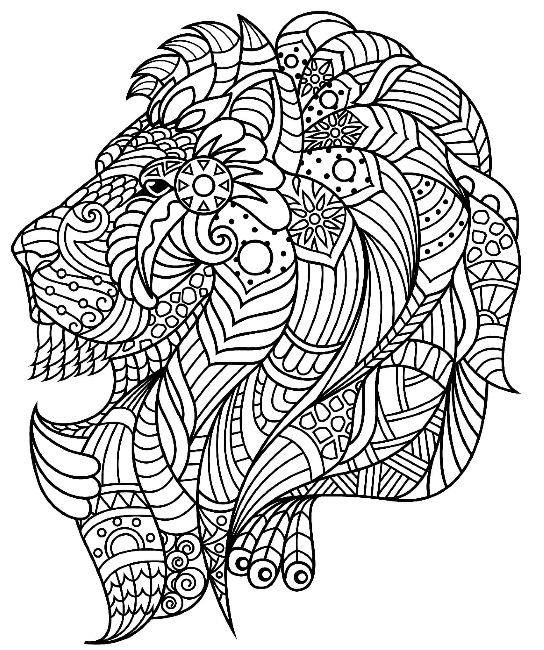 Coloriage Mandala: Lion Feuille 4 Mandalas