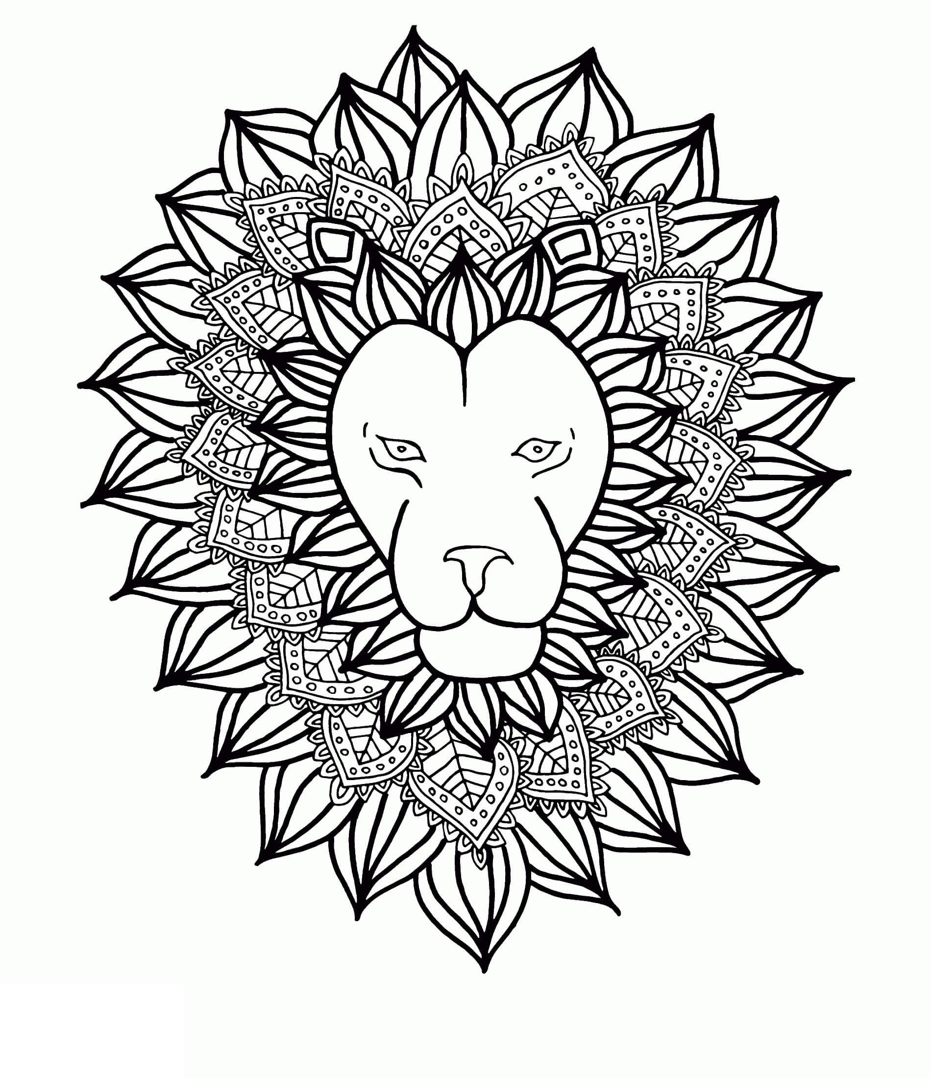 Coloriage Mandala: Lion Feuille 7 Mandalas