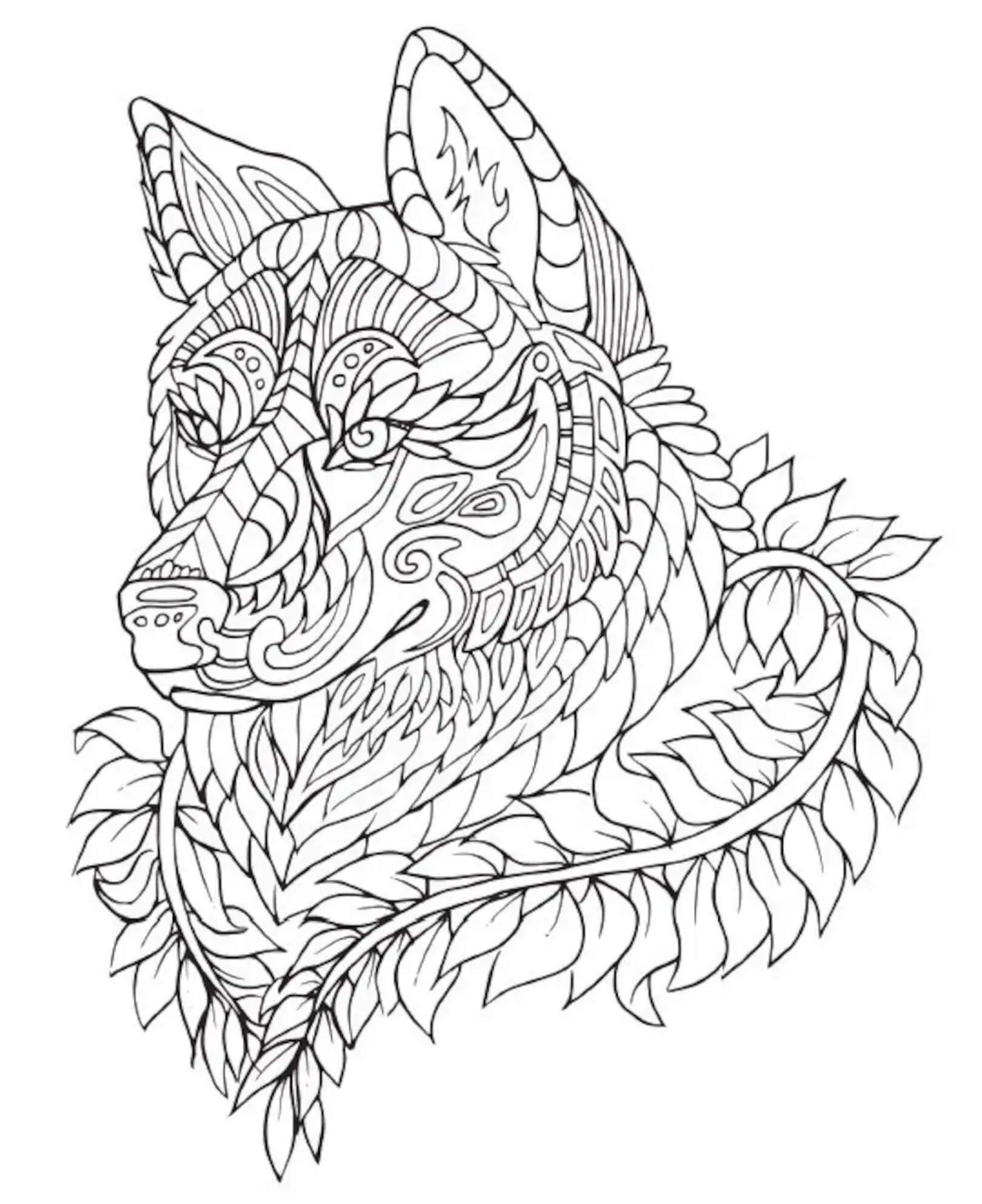Coloriage Mandala: Loup Feuille 1 Mandala