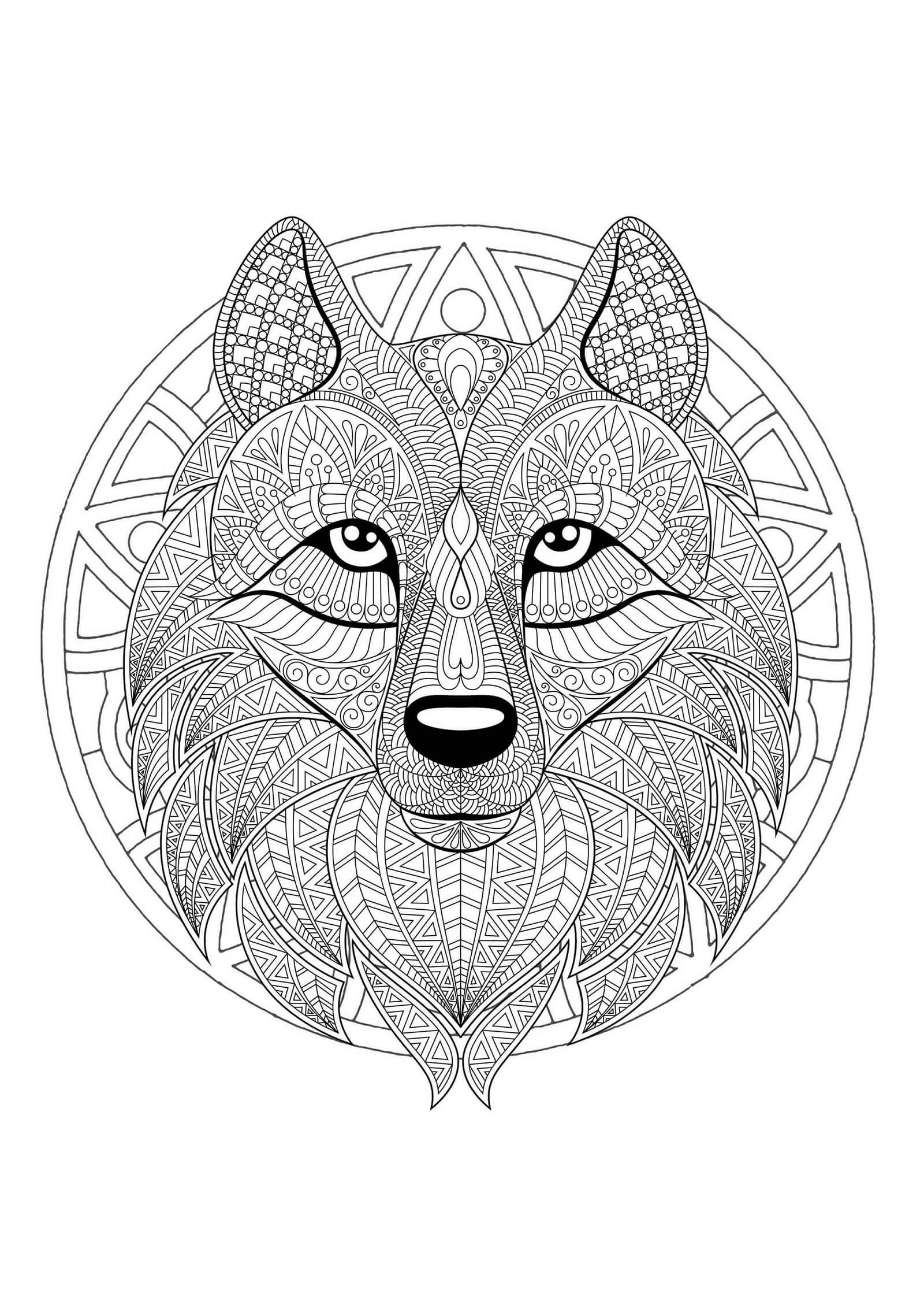 Coloriage Mandala: Loup Feuille 4 Mandala