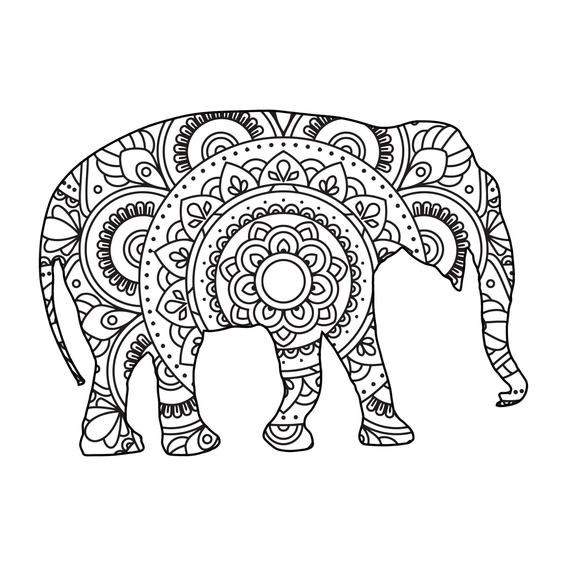 Coloriage Mandala: Éléphant Feuille 9 Mandalas