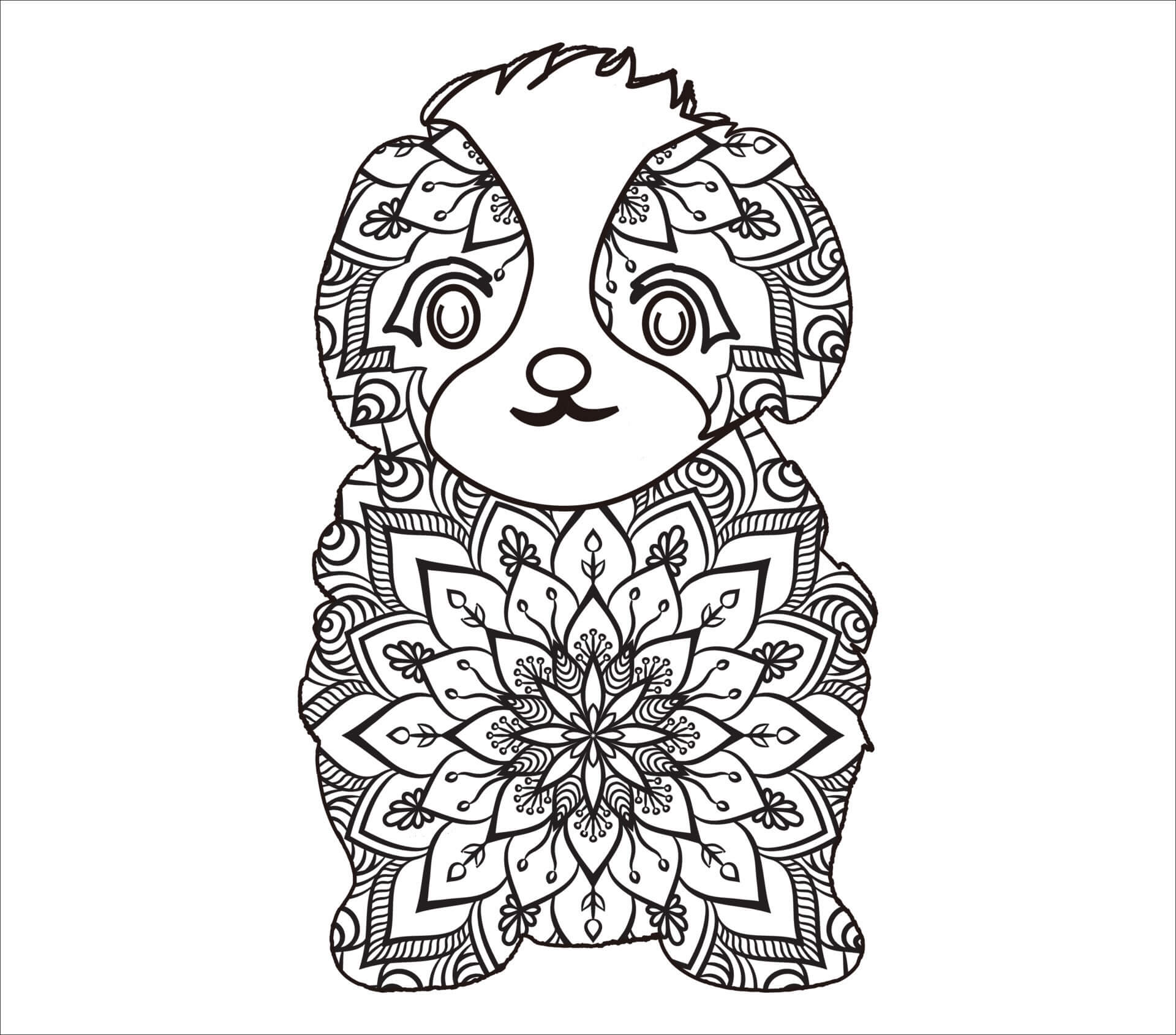 Coloriage Mandala: Petit Chien kawaii Mandala