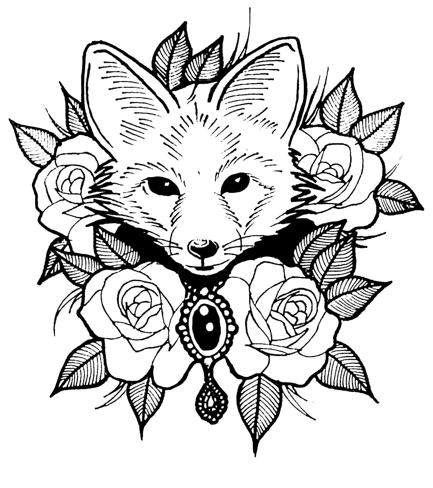Coloriage Mandala: Renard avec roses Mandalas