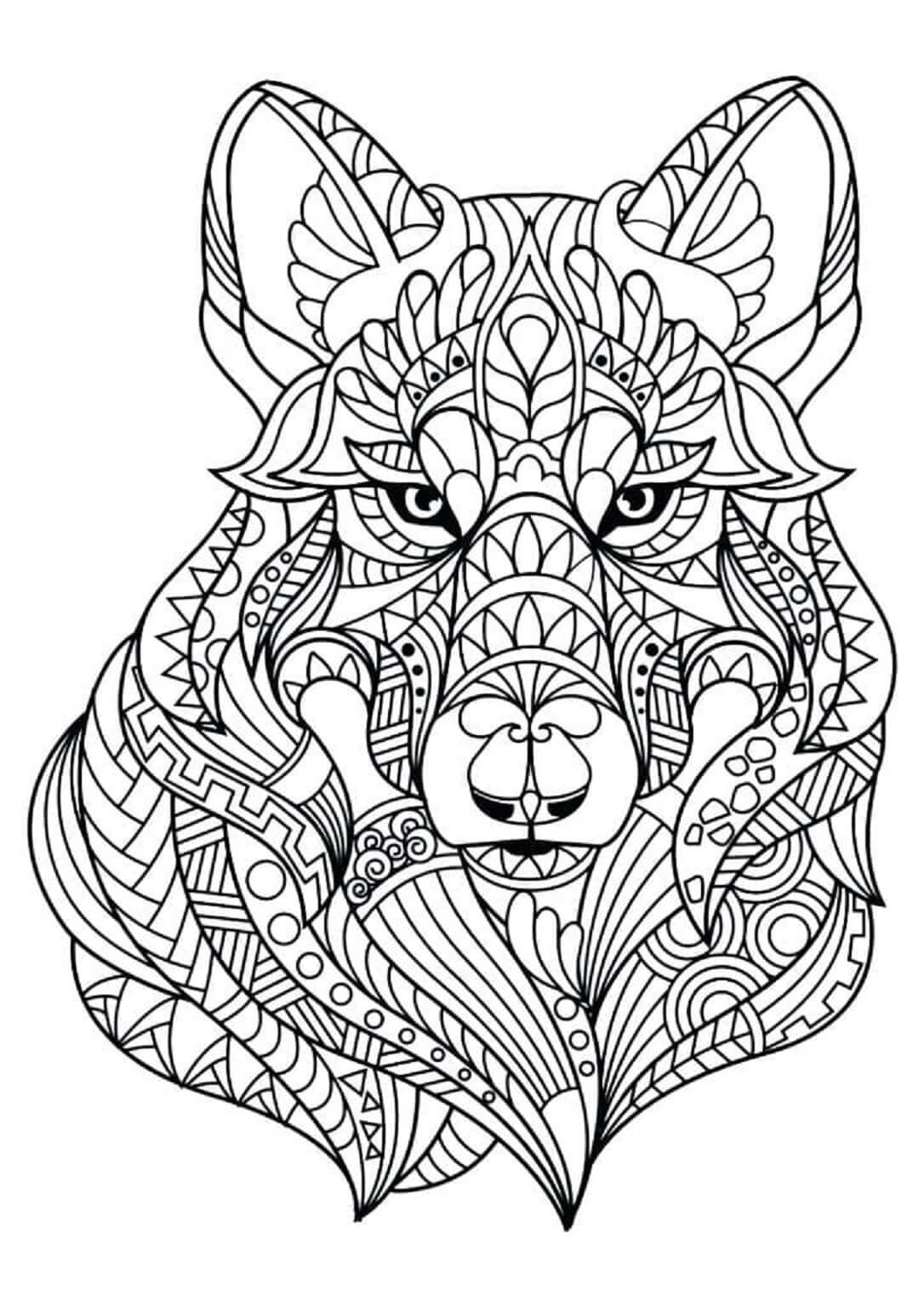 Coloriage Mandala: Visage de loup Mandalas