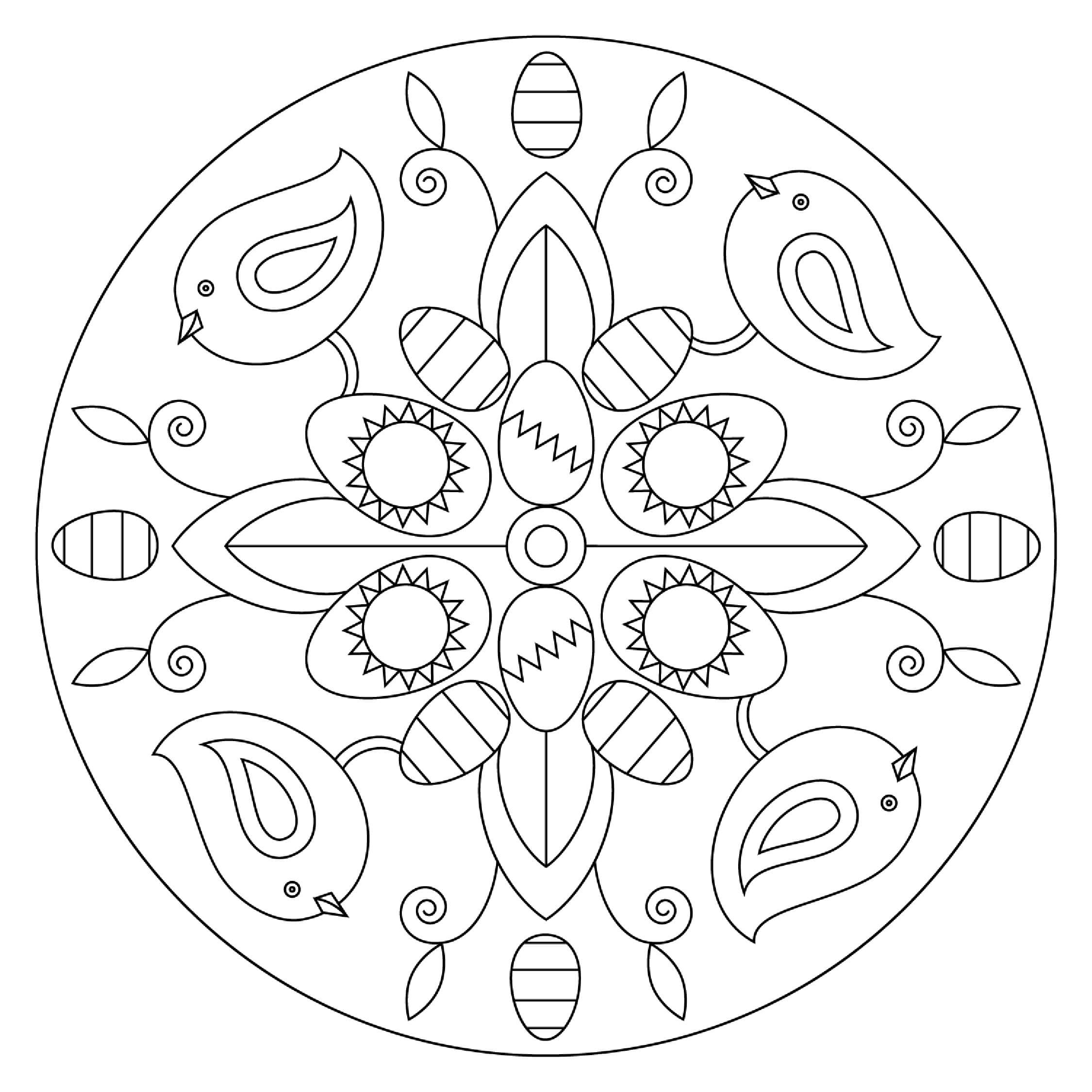 Mandala Four Birds Coloring Page Mandalas