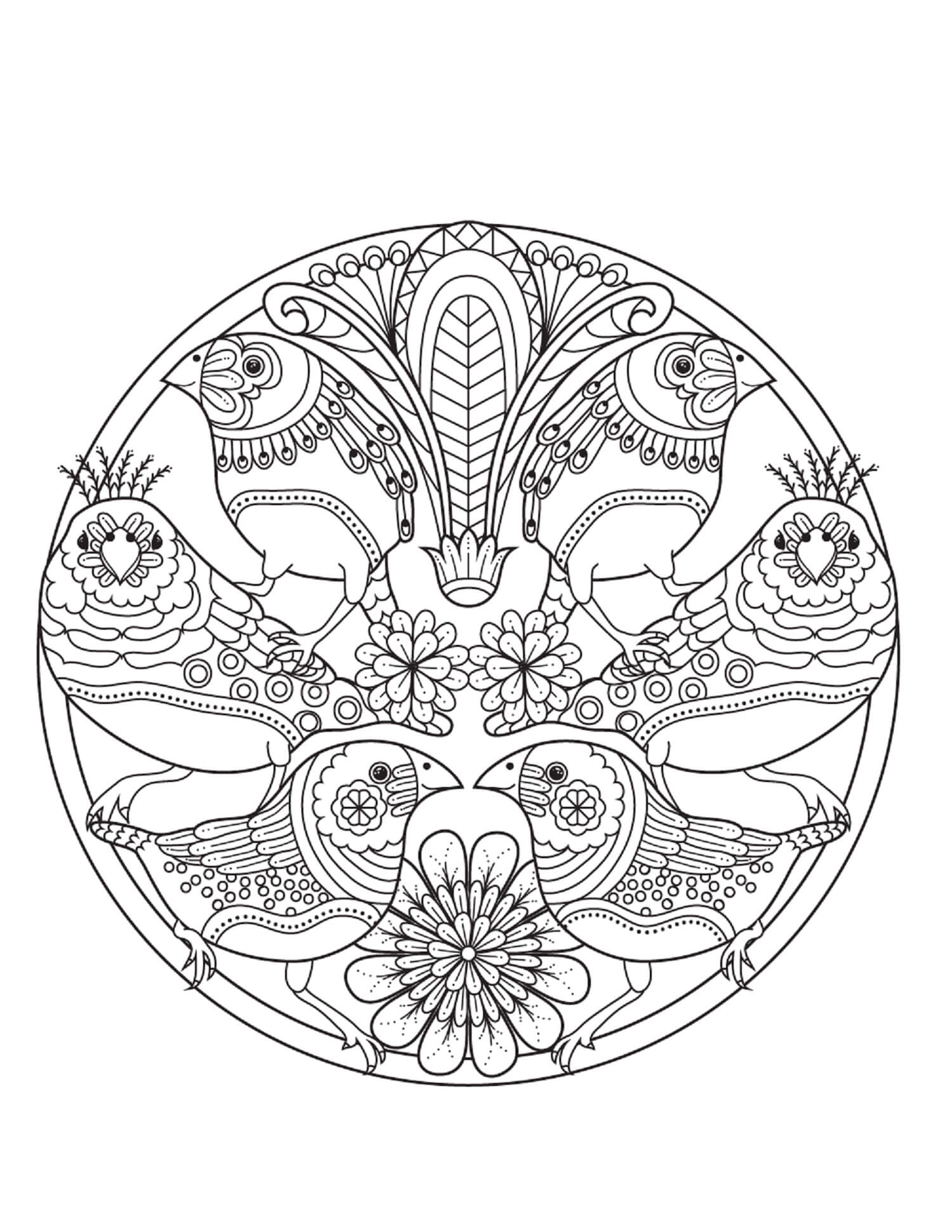 Mandala Six Birds Coloring Page Mandalas