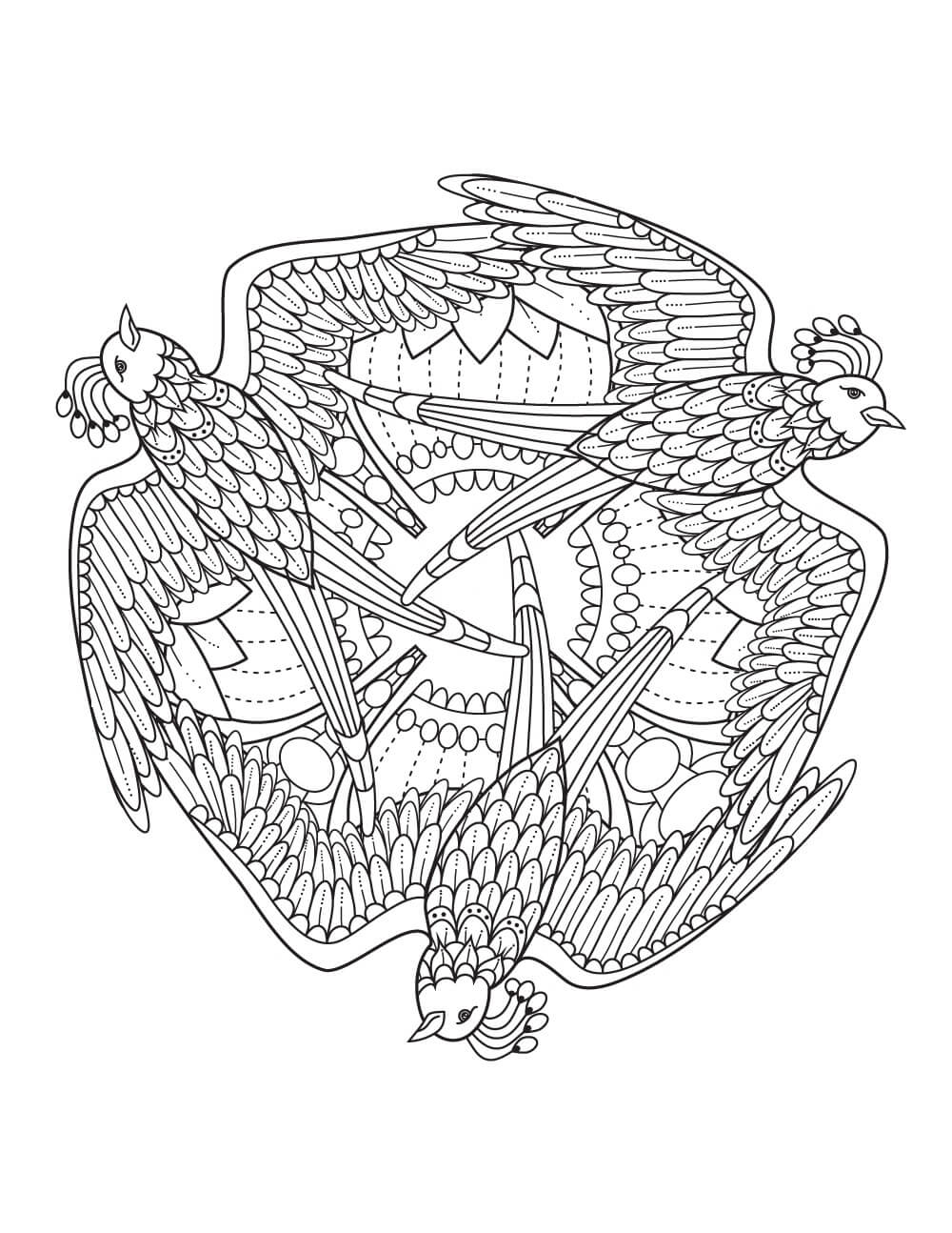 Mandala Three Birds Coloring Page Mandalas