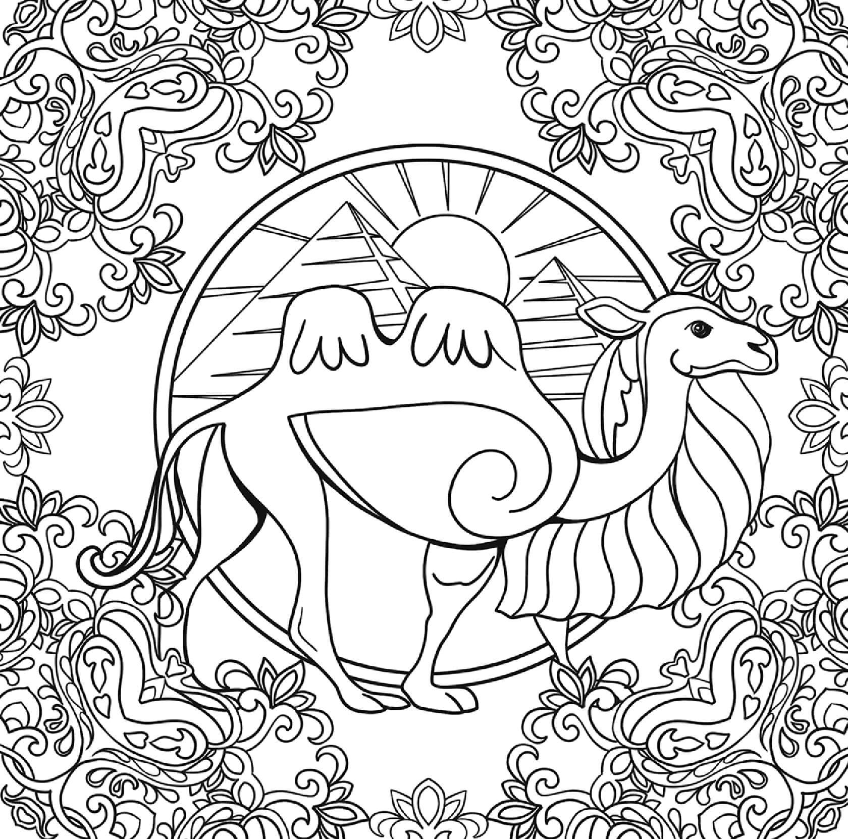 Coloriage Mandala: Chameau Feuille 4 Mandalas