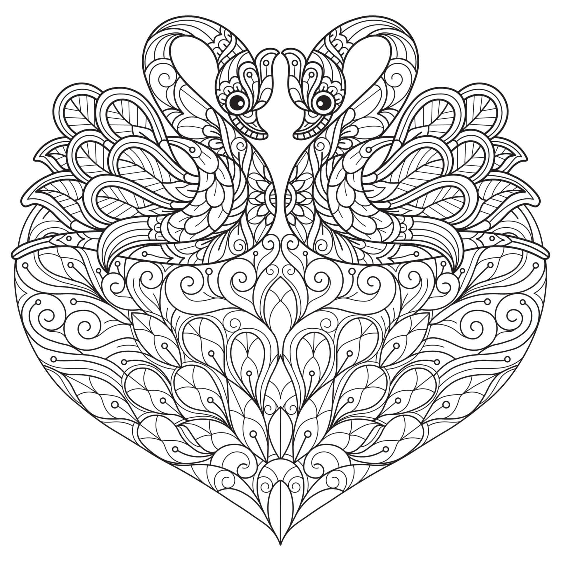 Coloriage Mandala: Cœur de cygne Mandalas