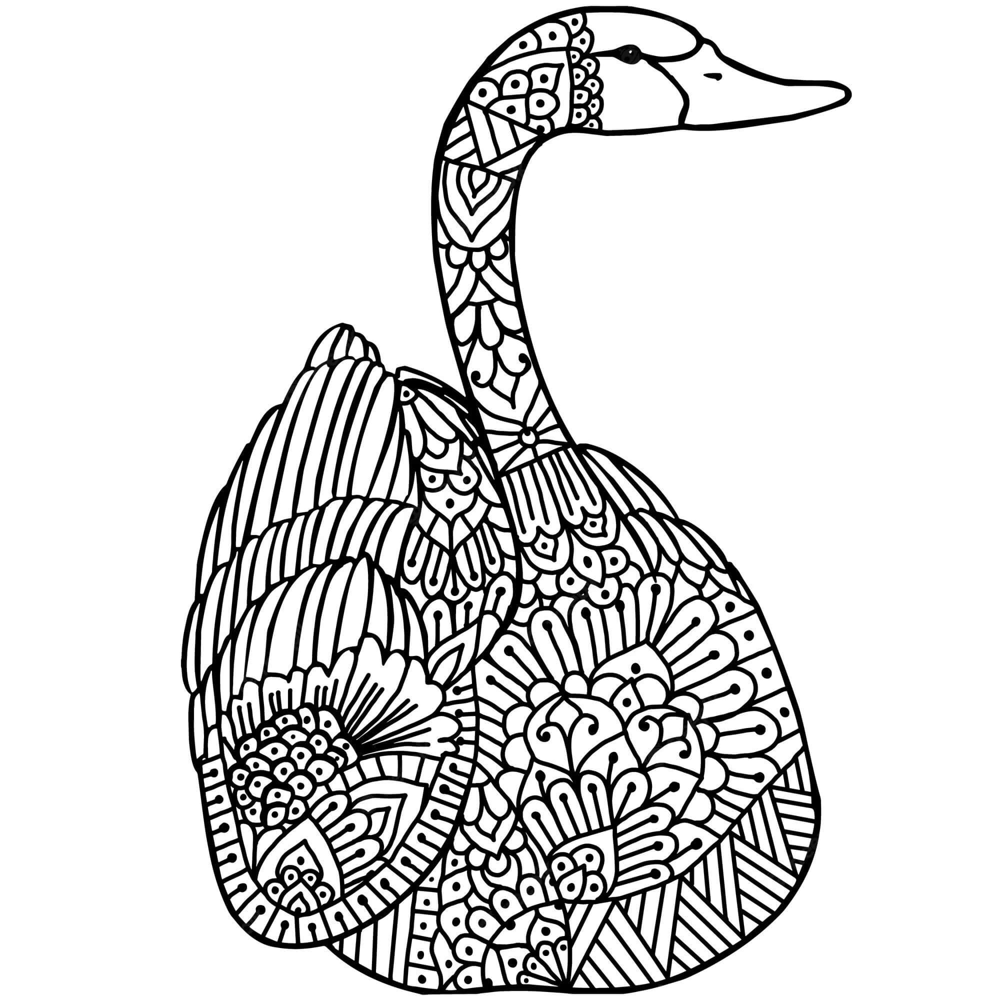 Coloriage Mandala: Cygne Feuille 2 Mandalas