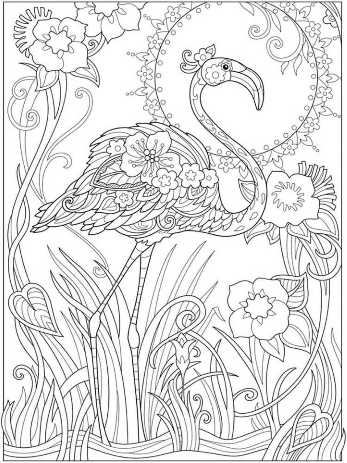 Coloriage Mandala: Flamant rose avec fleurs Mandalas