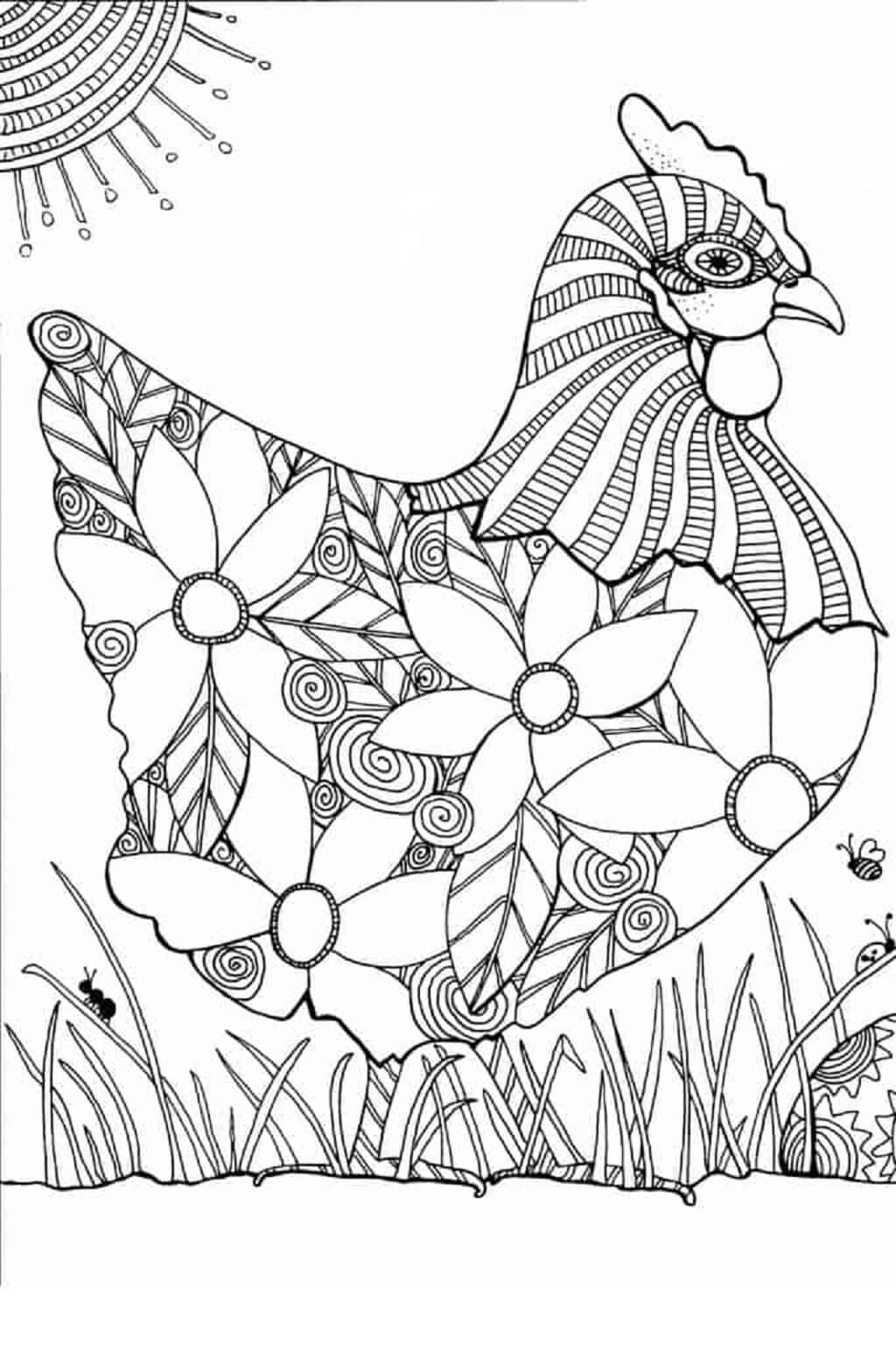 Coloriage Mandala: Poulet Feuille 7 Mandalas