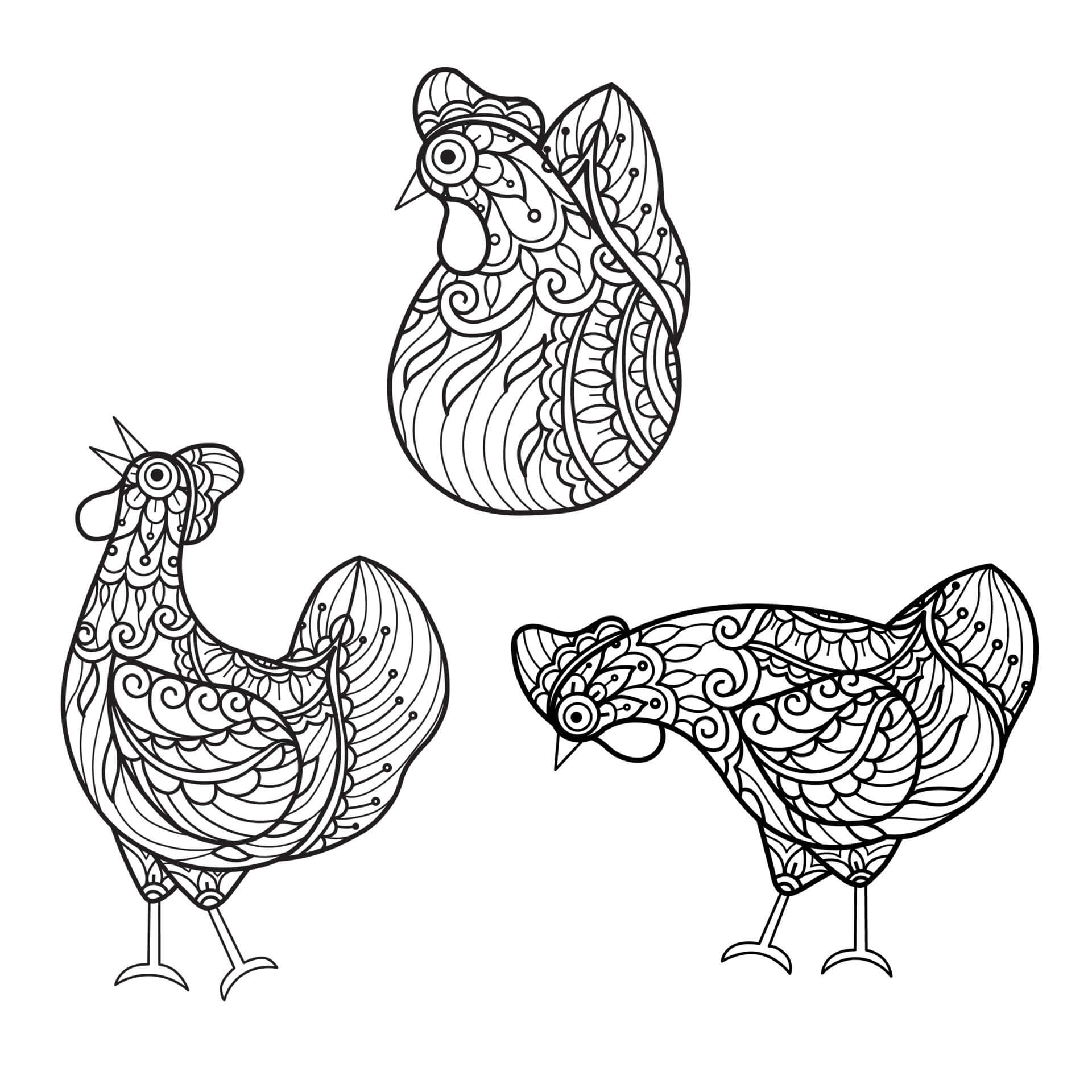 Coloriage Mandala: Trois poulets Mandalas