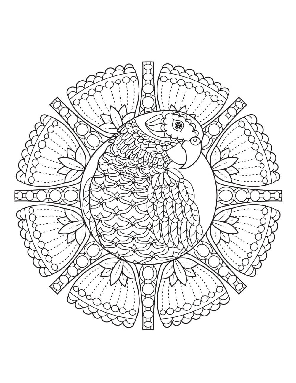 Coloriage Mandala: Tête de perroquet Mandalas