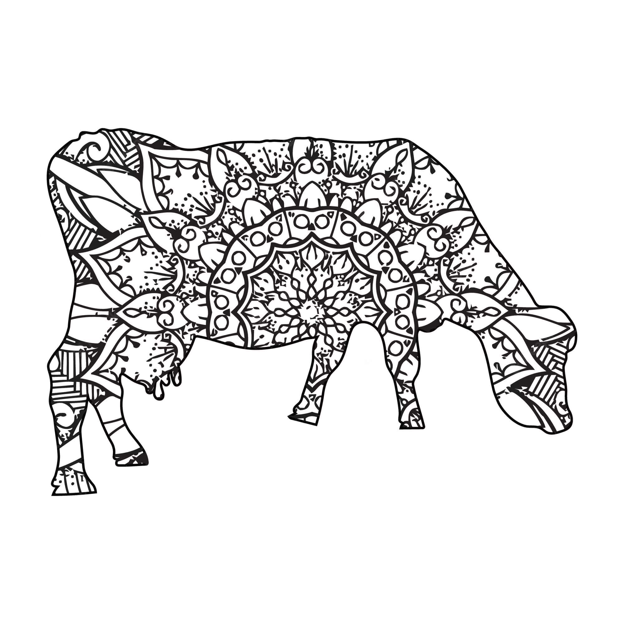 Coloriage Mandala: Vache Feuille 1 Mandalas