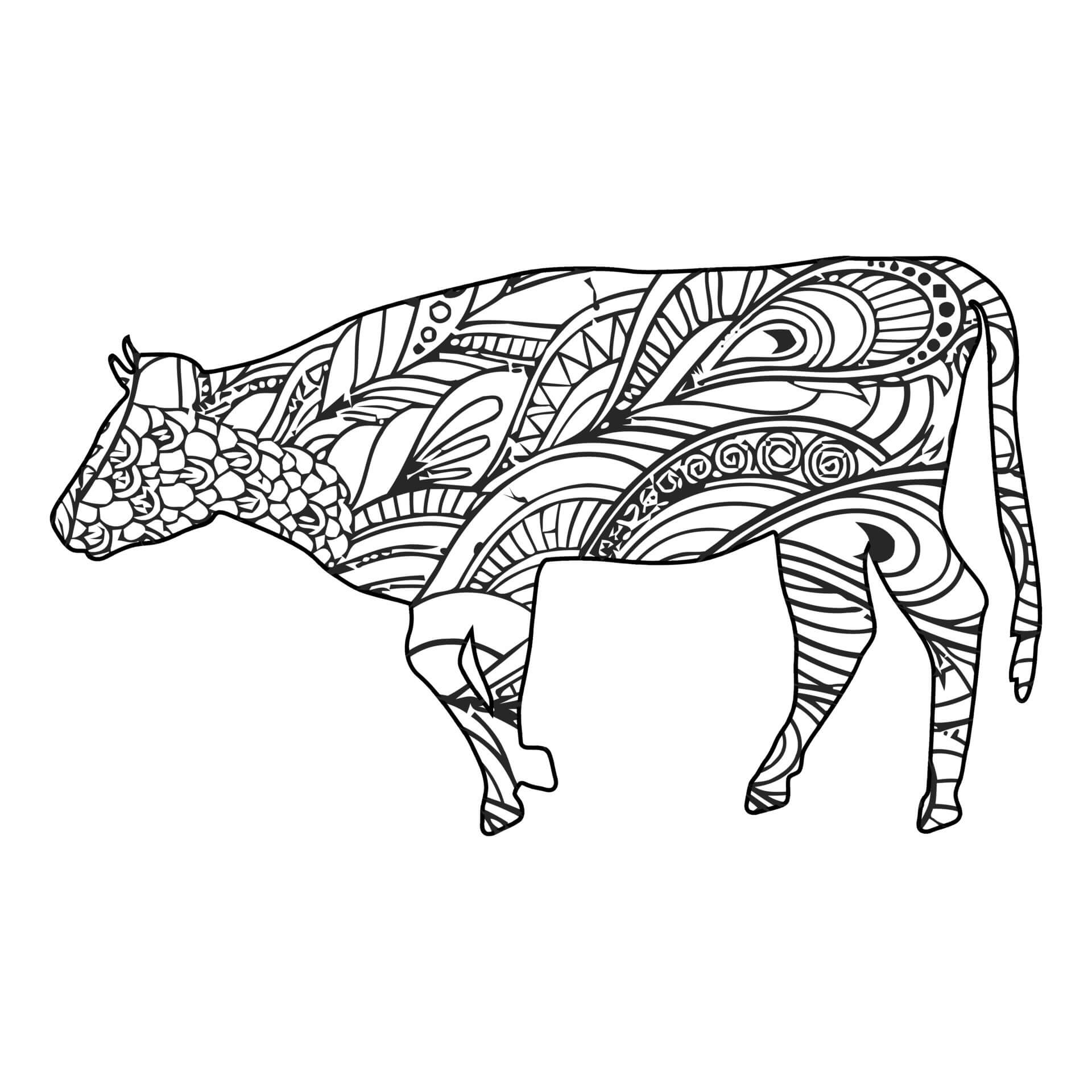 Coloriage Mandala: Vache Feuille 4 Mandalas